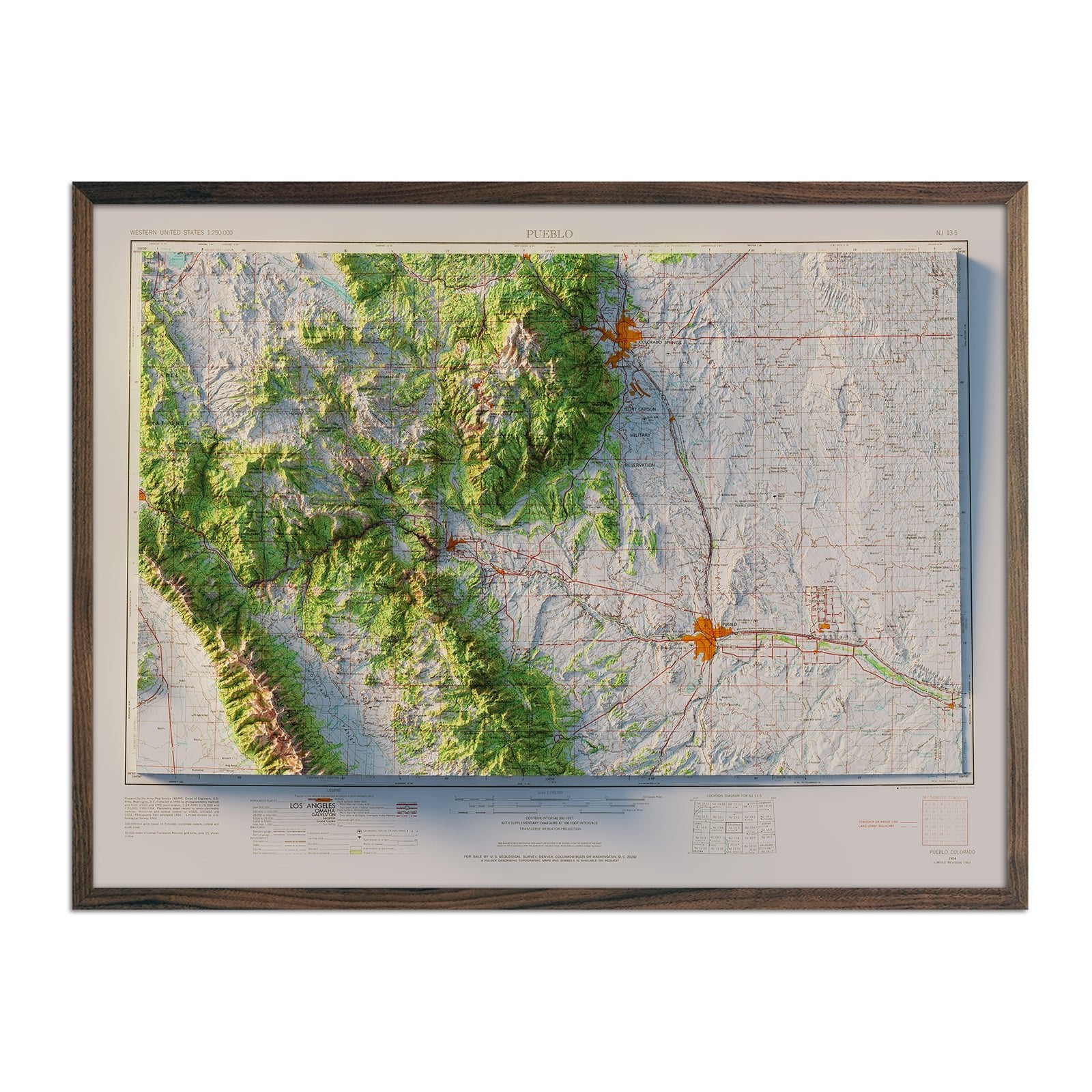 Colorado Springs, CO 1954 Shaded Relief Map - Muir Way - Vintage Relief