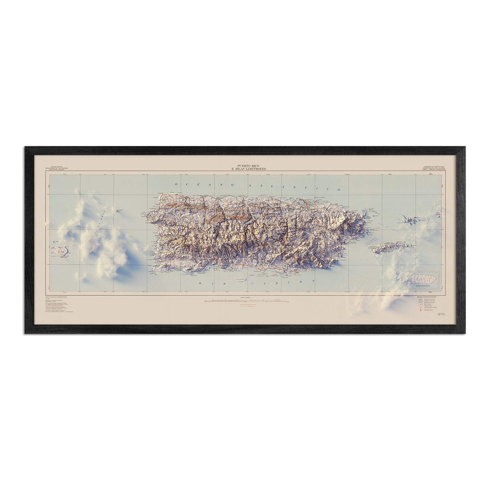 Puerto Rico 1963 Shaded Relief Map - Muir Way - Vintage Relief