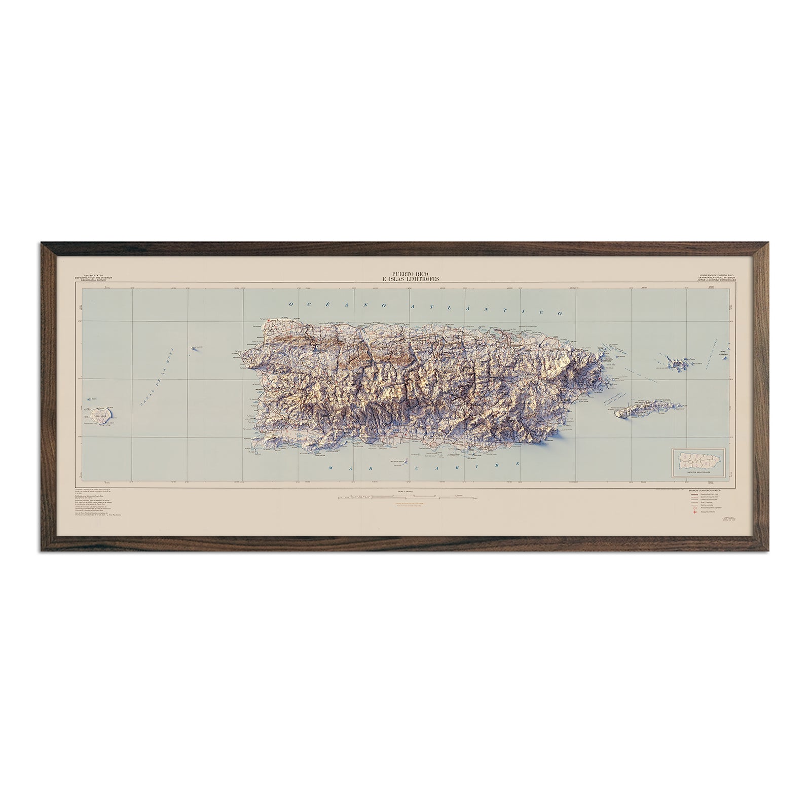 Puerto Rico 1963 Shaded Relief Map - Muir Way - Vintage Relief