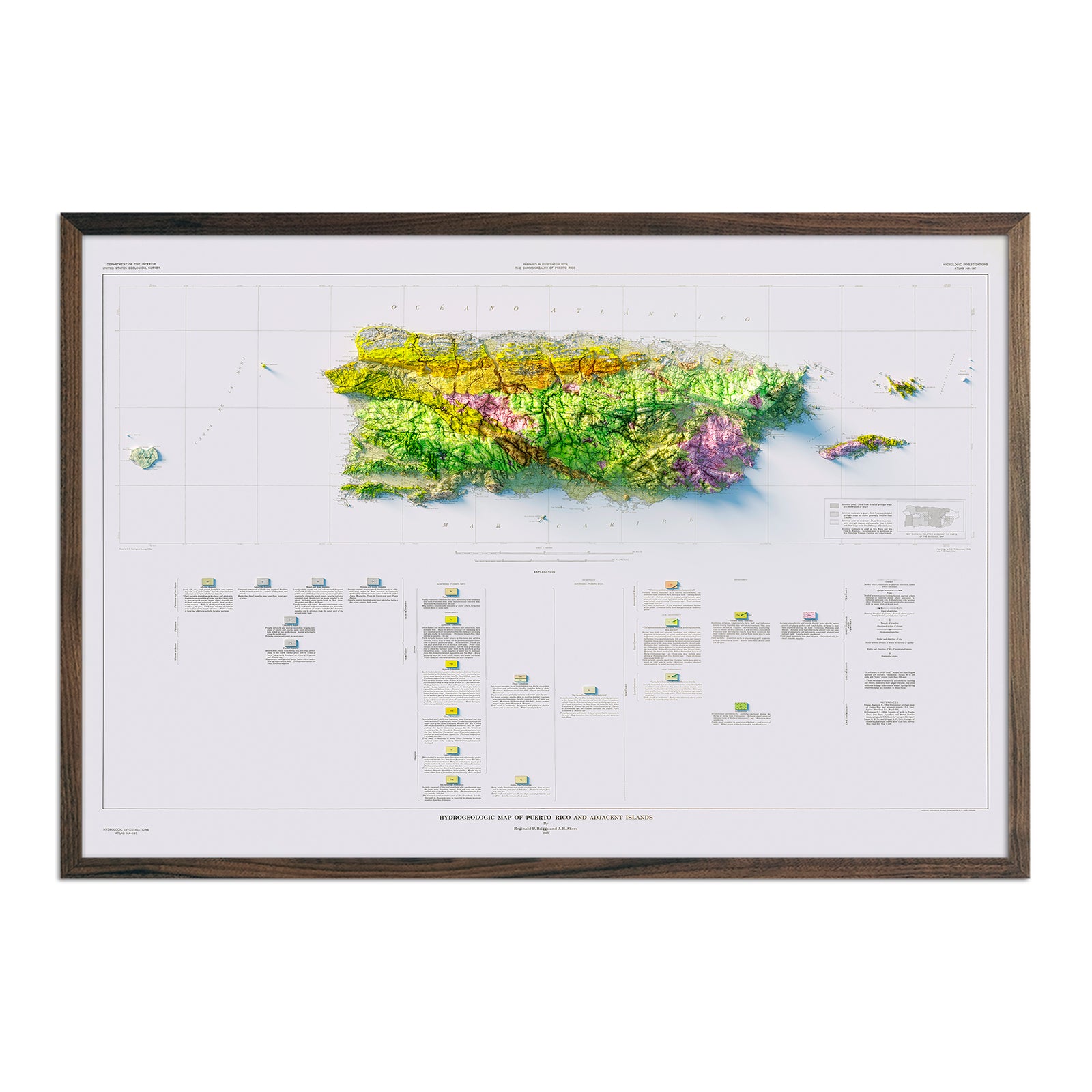 Puerto Rico 1965 Shaded Relief Map - Muir Way - Vintage Relief