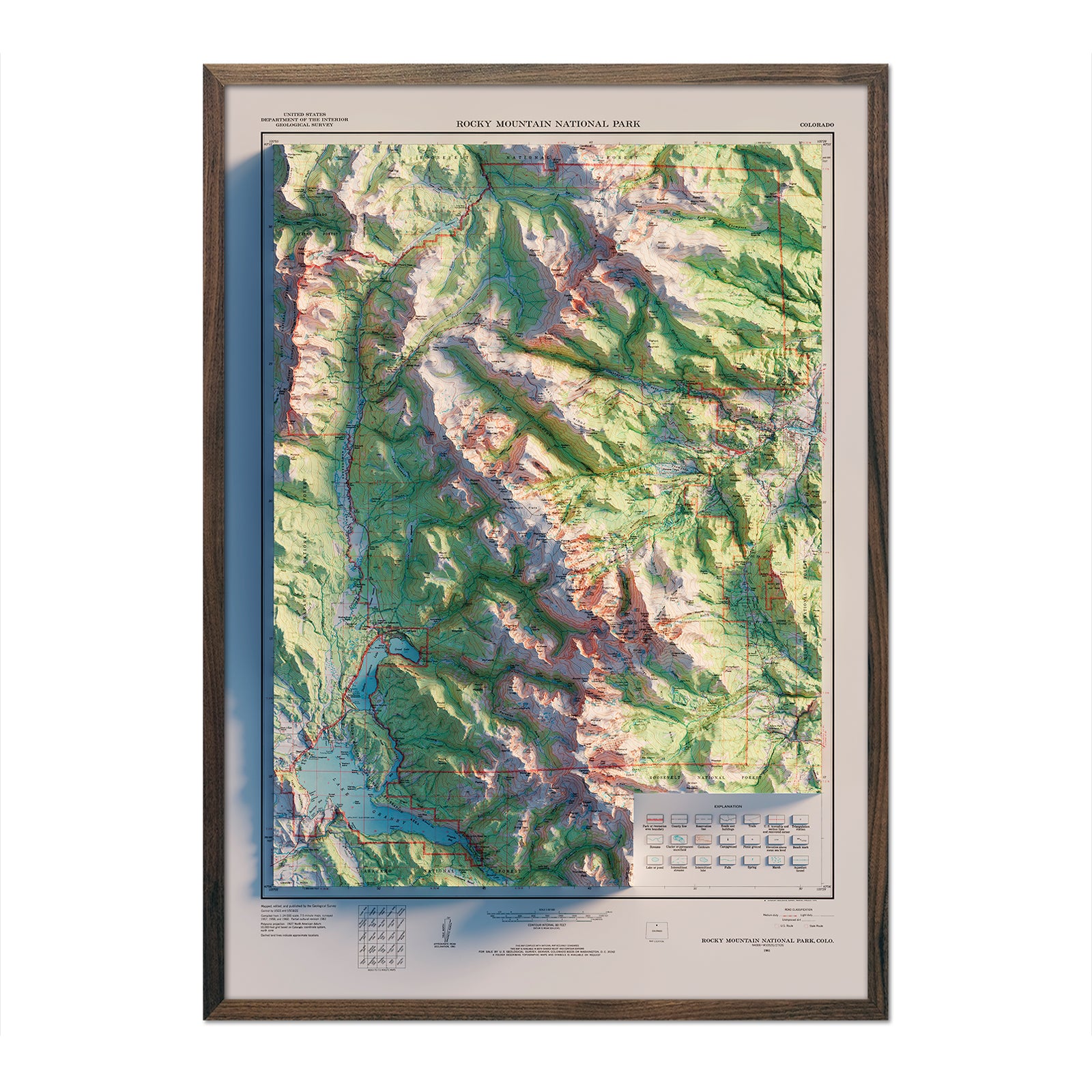 Antique Fall River Pass, Colorado 1958 US Geological Survey Topographic Map – Grand, high quality Larimer County, Rocky Mountain National Park, CO