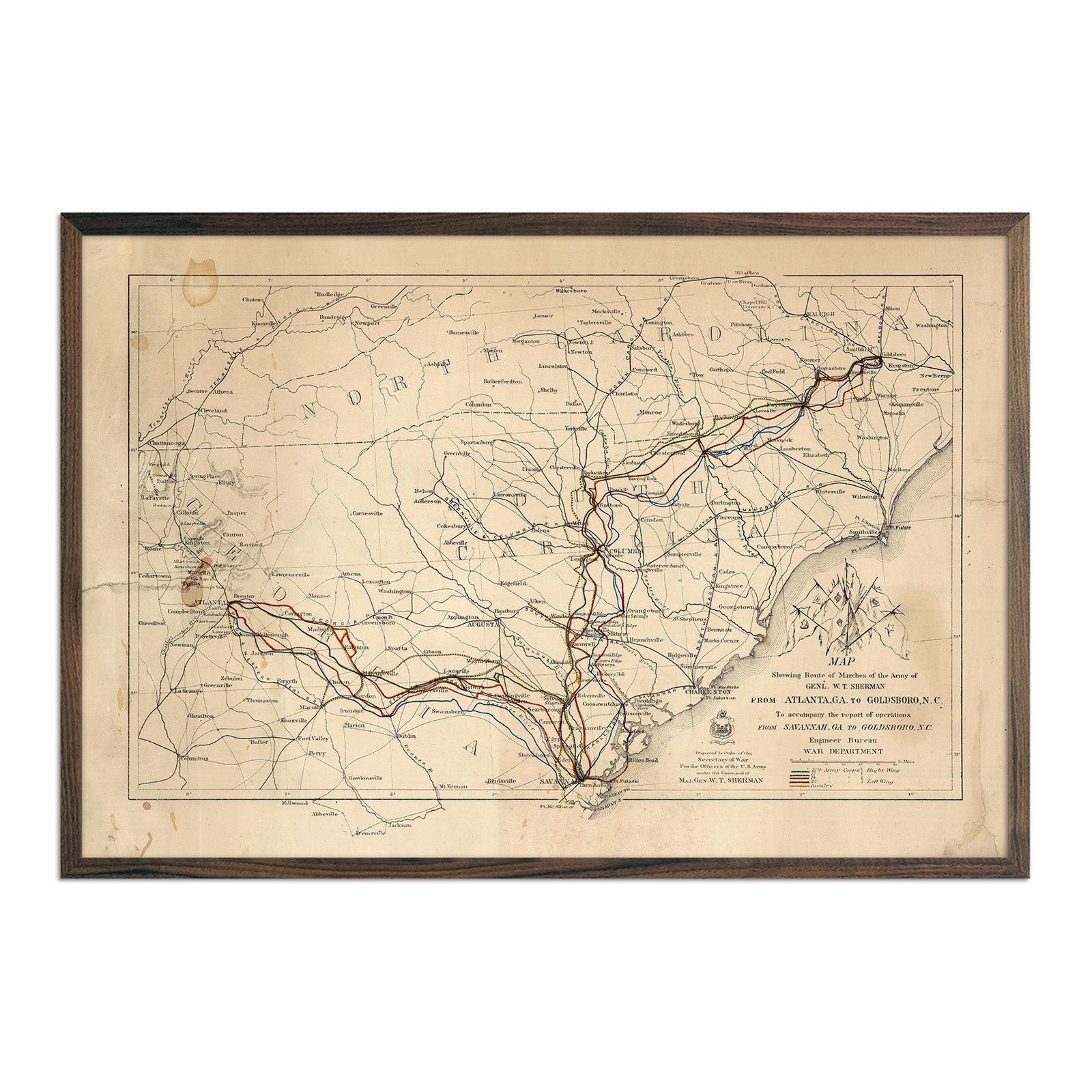 Route of Marches of the Army of General W.T. Sherman - Muir Way - Vintage Map
