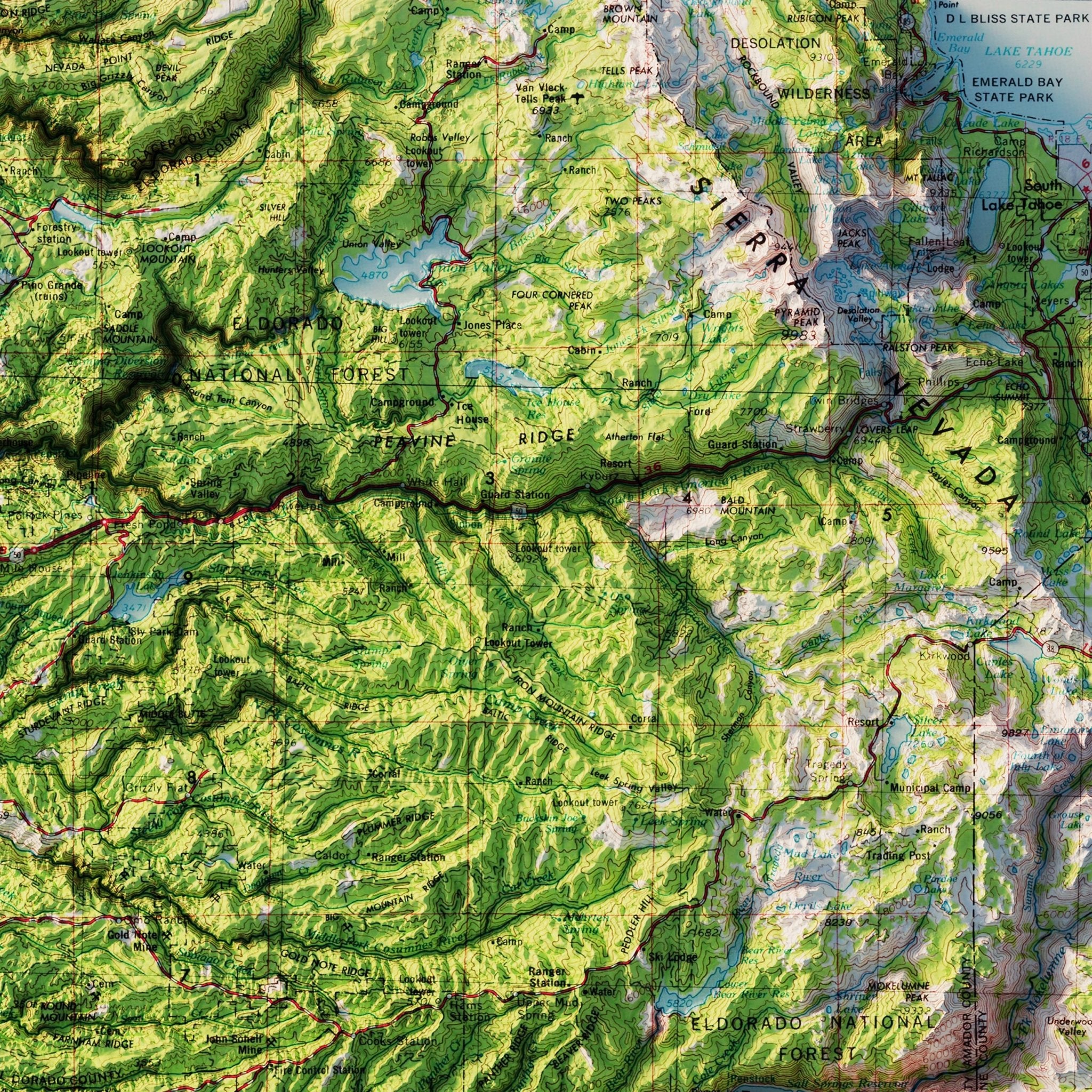 Sacramento, California 1957 Shaded Relief Map - Muir Way - Vintage Relief