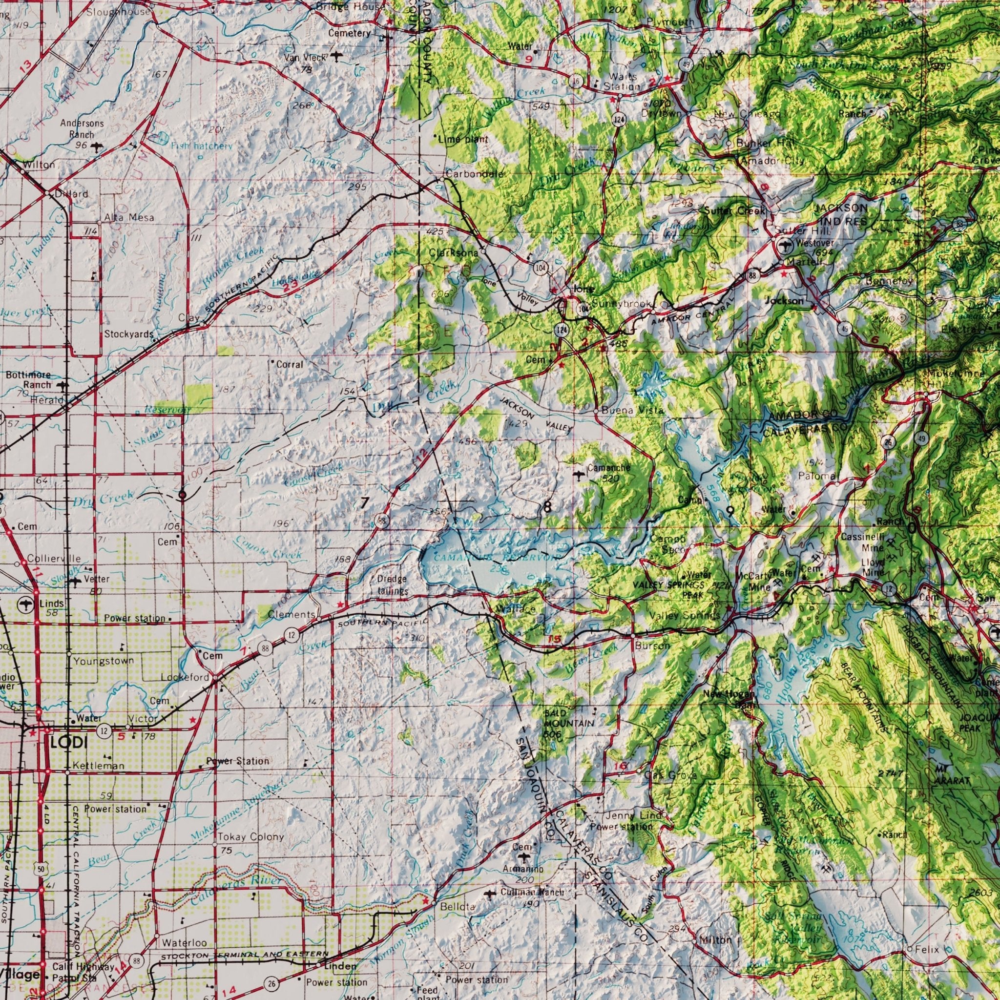 Sacramento, California 1957 Shaded Relief Map - Muir Way - Vintage Relief