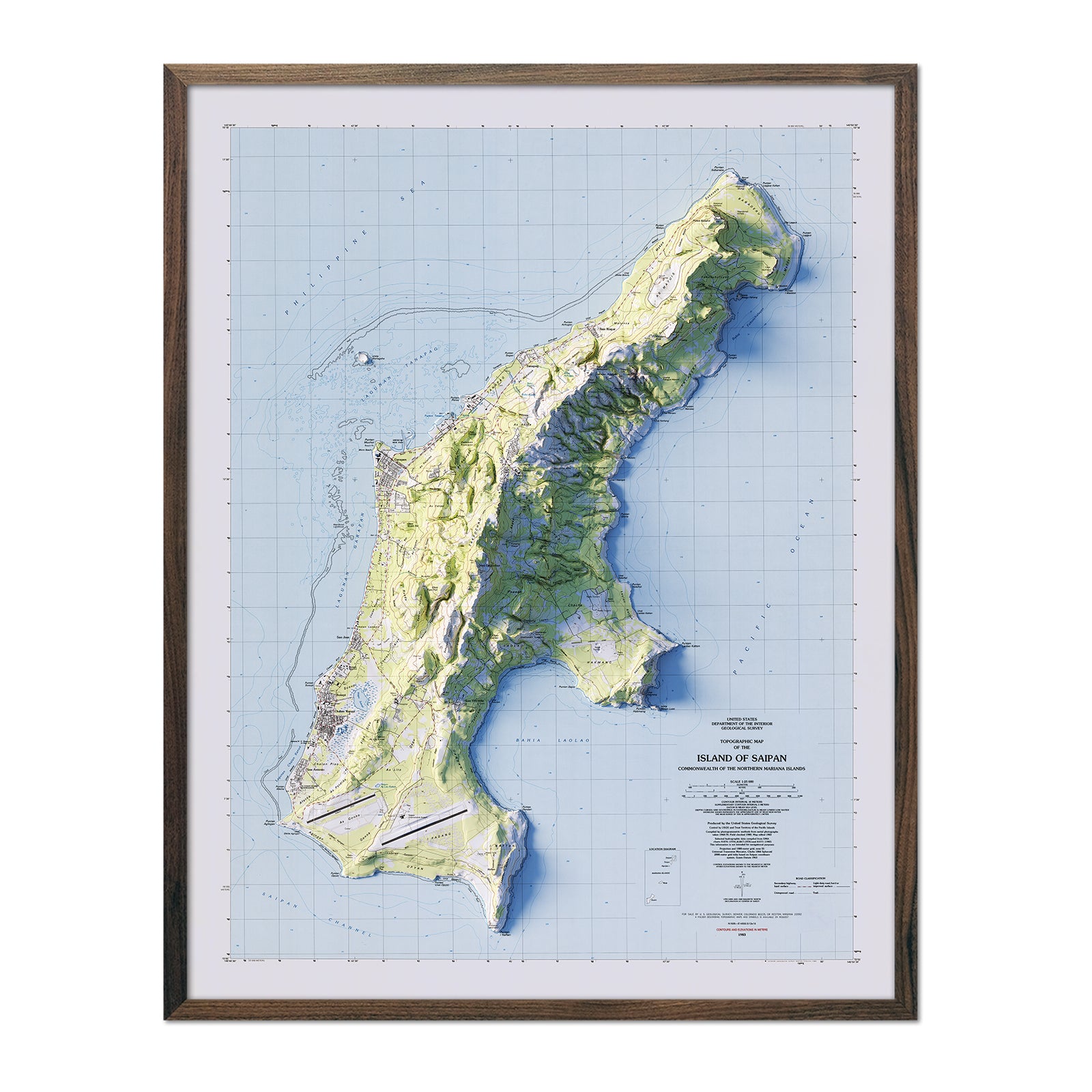 Saipan 1983 Shaded Relief Map - Muir Way - Vintage Relief