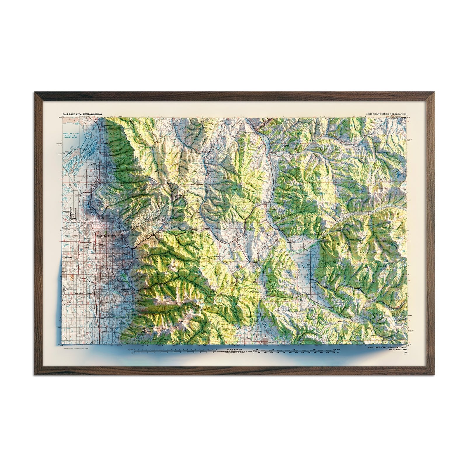 Salt Lake City, Utah 1980 Shaded Relief Map - Muir Way - Vintage Relief