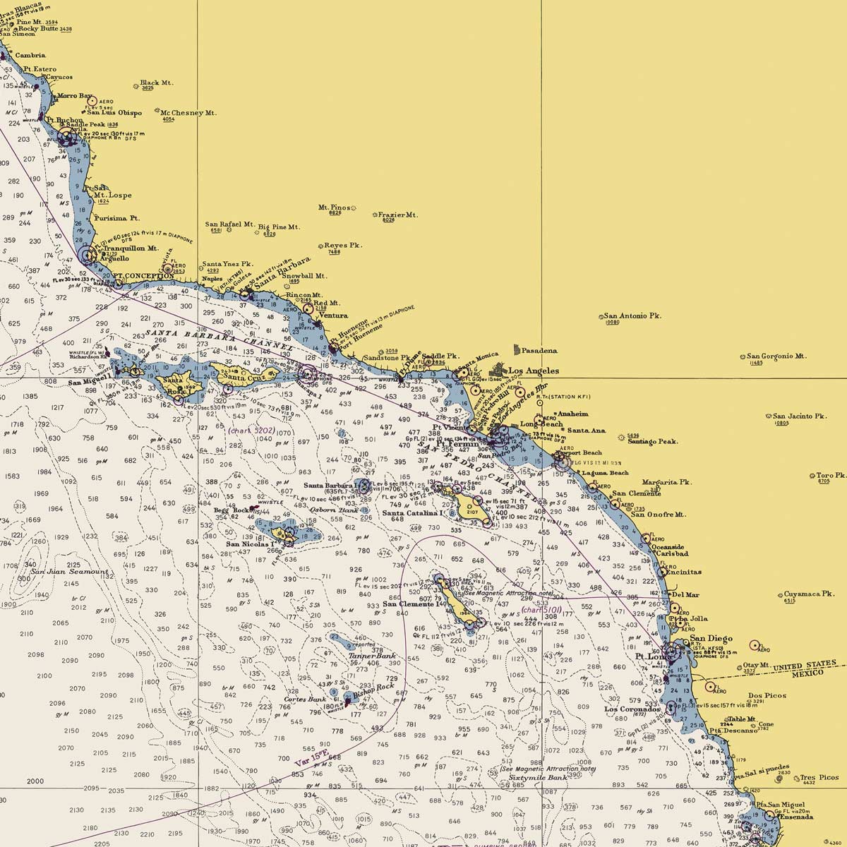 San Diego to Point St. George Nautical Chart 1948 - Muir Way - Vintage Map