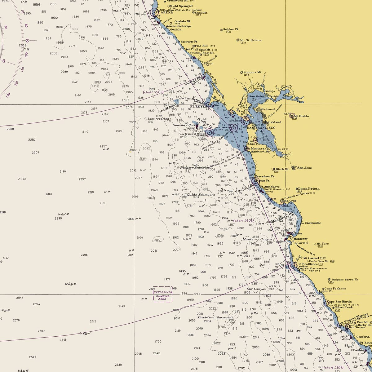 San Diego to Point St. George Nautical Chart 1948 - Muir Way - Vintage Map