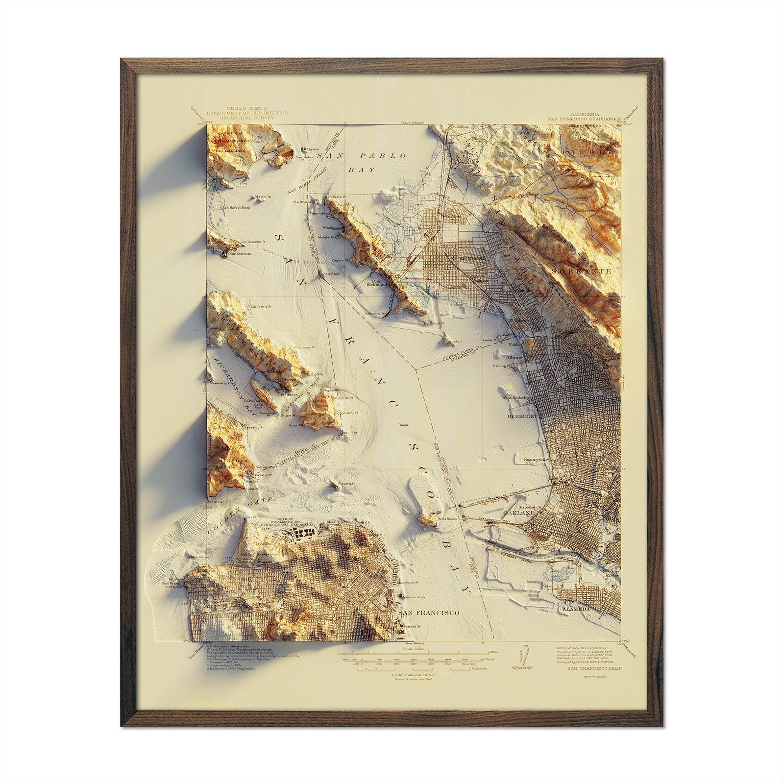 San Francisco 1915 Shaded Relief Map - Muir Way - Vintage Relief