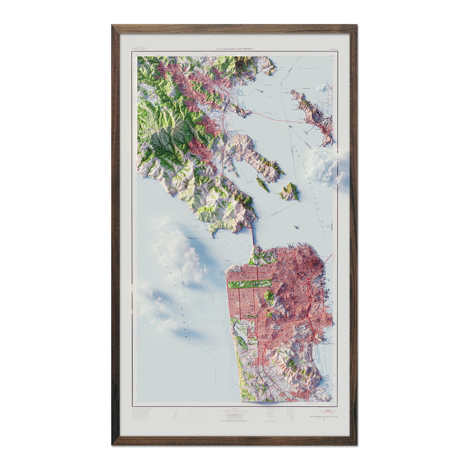 San Francisco, California 1954 Shaded Relief Map - Muir Way - Vintage Relief