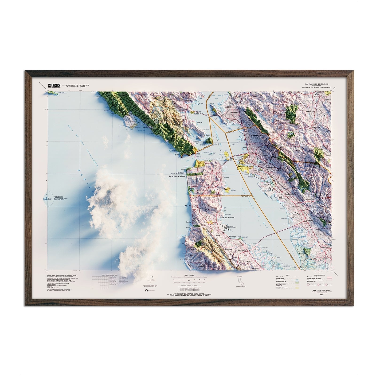 San Francisco, California 1978 Shaded Relief Map - Muir Way - Vintage Relief