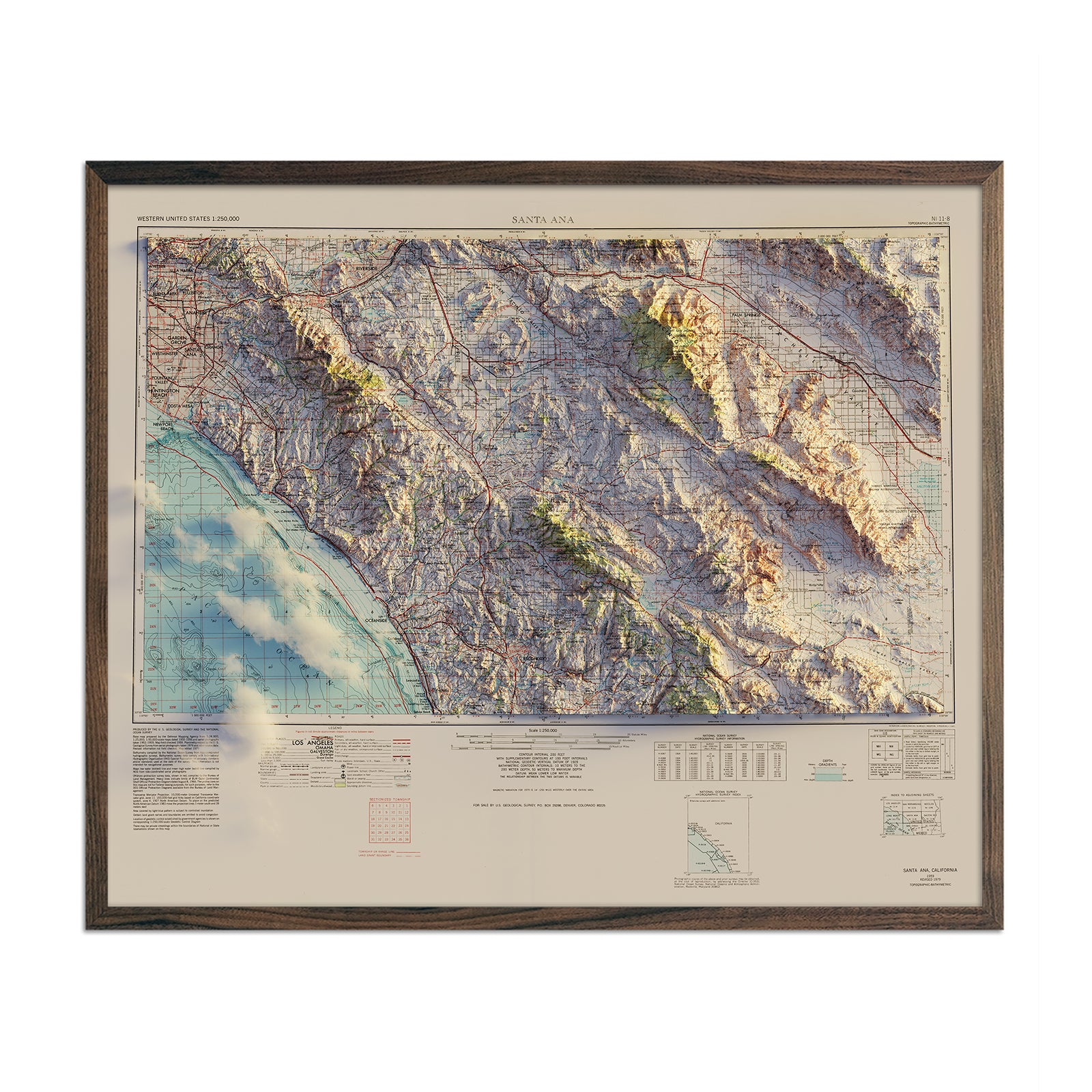 Santa Ana, CA 1959 Shaded Relief Map - Muir Way - Vintage Relief