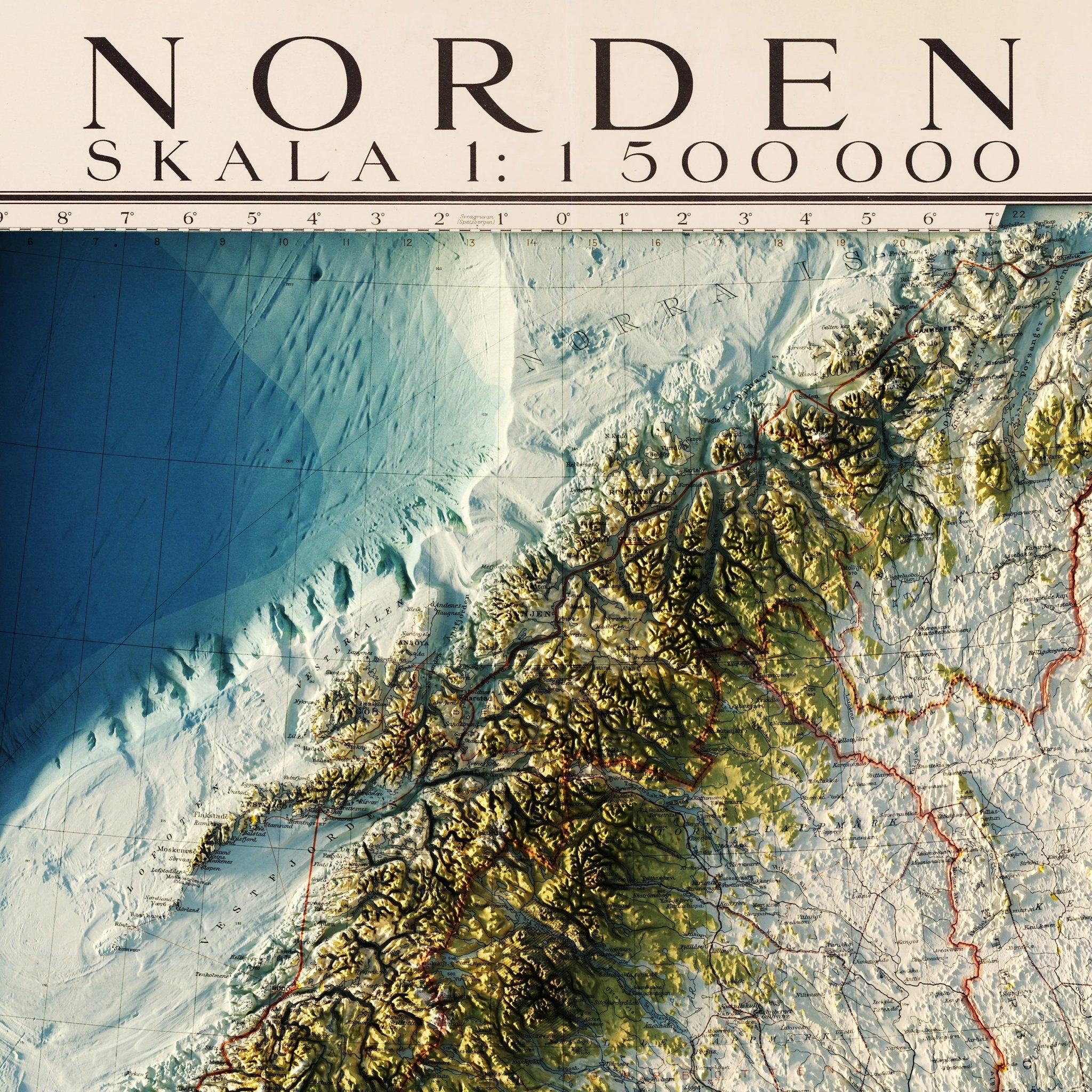 Scandinavia 1922 Shaded Relief Map - Muir Way - Vintage Relief