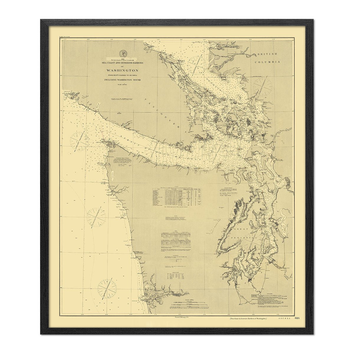 Washington Coast and Interior Harbors - Gray's Harbor to Olympia Nautical Chart 1888 - Muir Way - Vintage Map