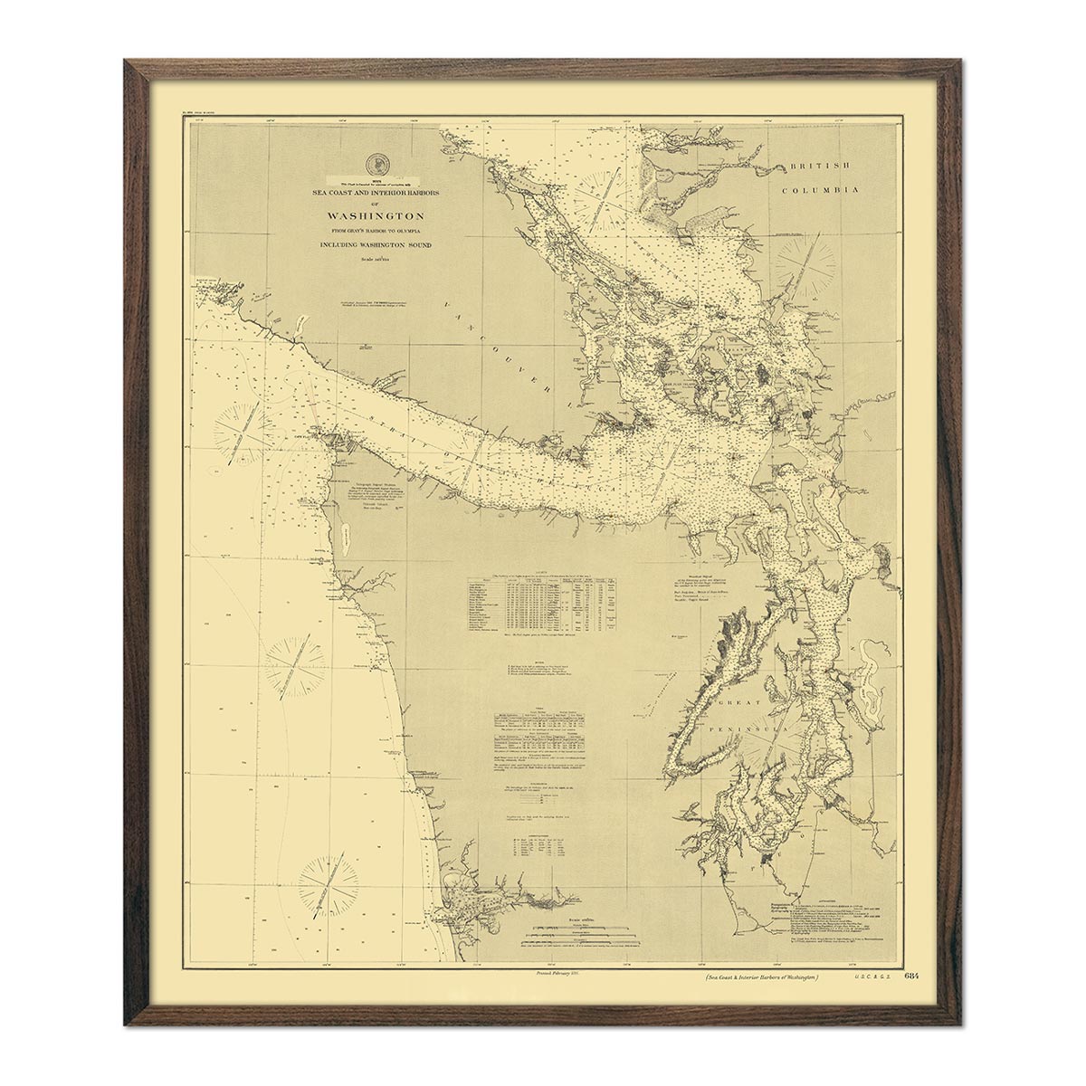 Washington Coast and Interior Harbors - Gray's Harbor to Olympia Nautical Chart 1888 - Muir Way - Vintage Map