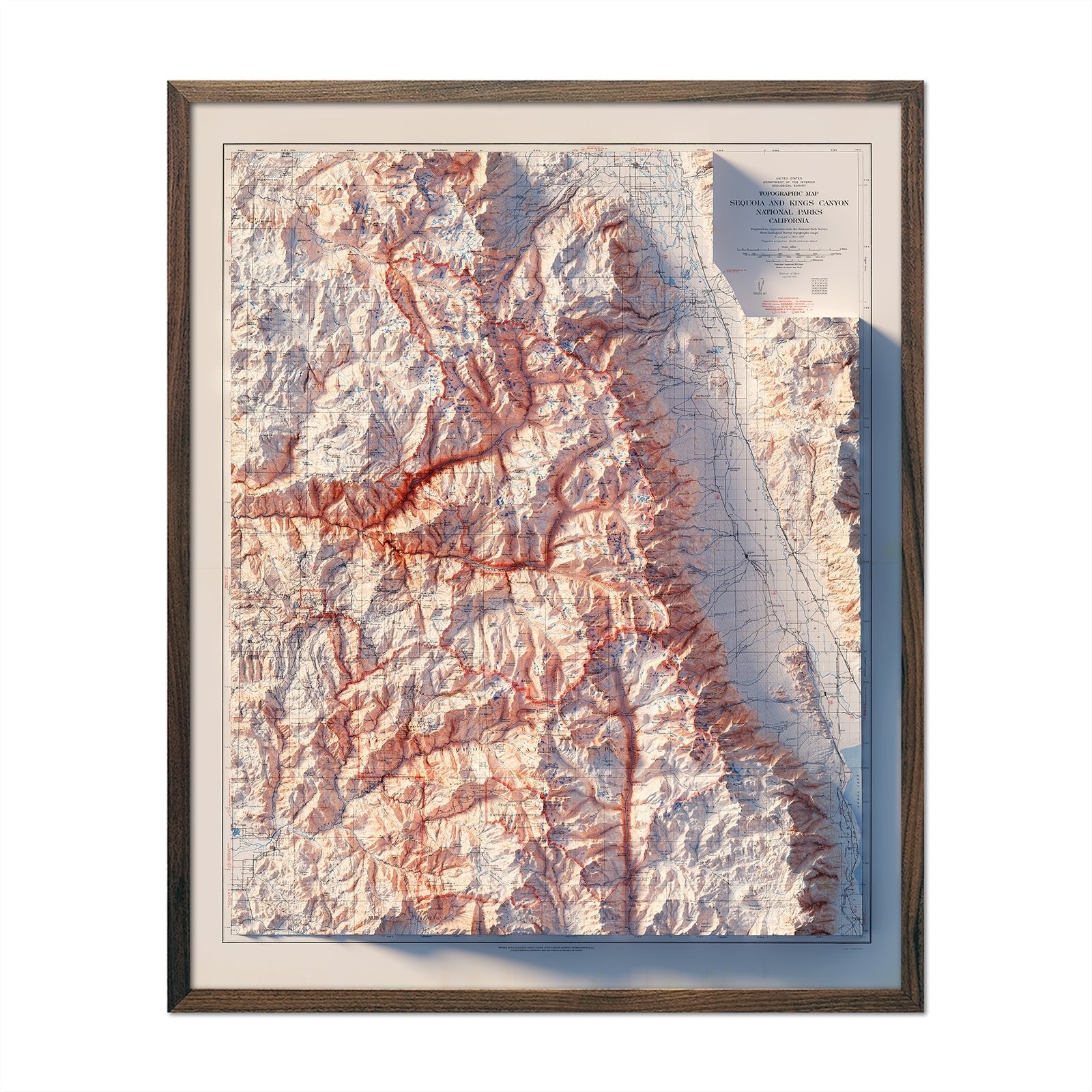 Sequoia and Kings Canyon 1948 Shaded Relief Map - Muir Way - Vintage Relief
