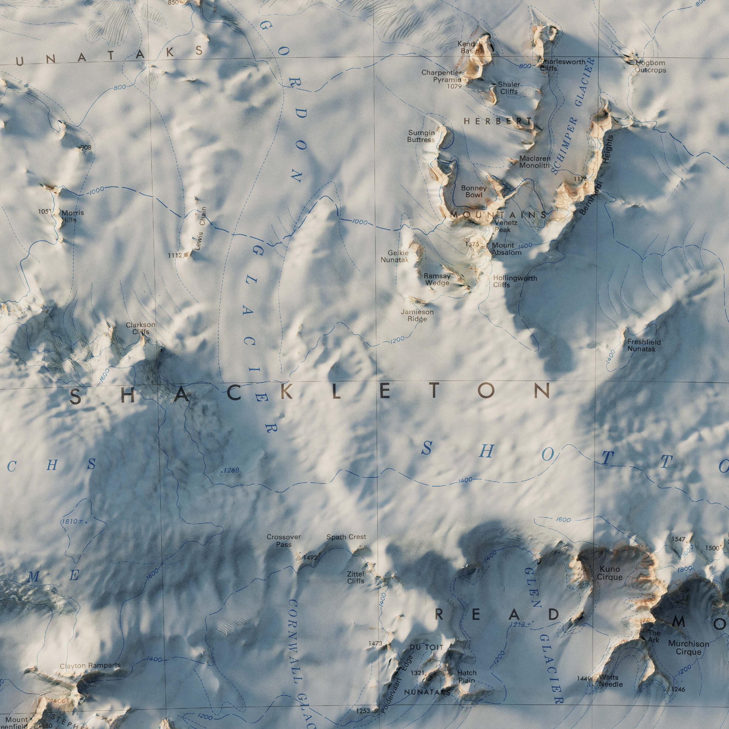 Shackleton Range, Antarctica 1983 Shaded Relief Map - Muir Way - Vintage Relief