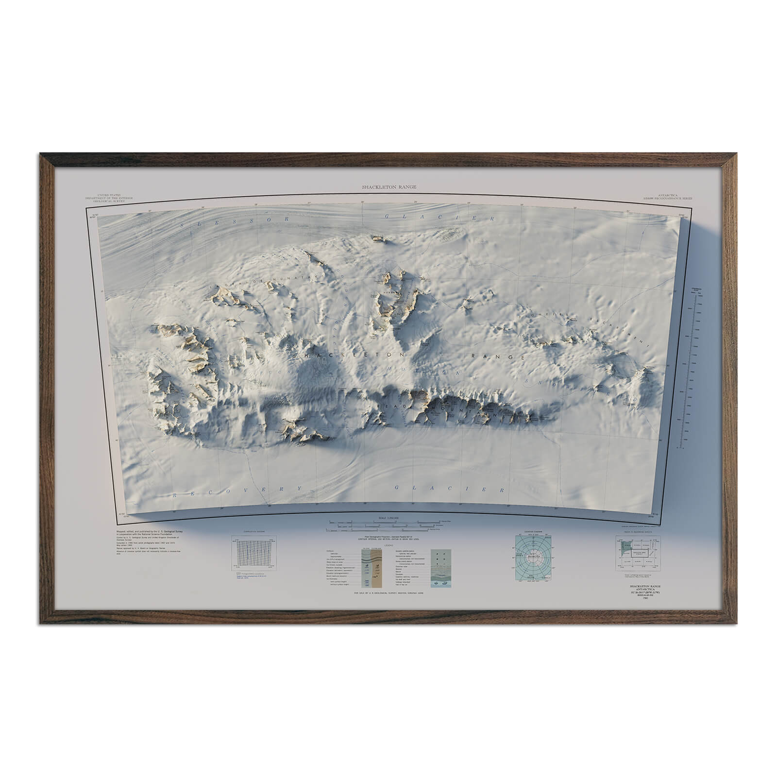 Shackleton Range, Antarctica 1983 Shaded Relief Map - Muir Way - Vintage Relief