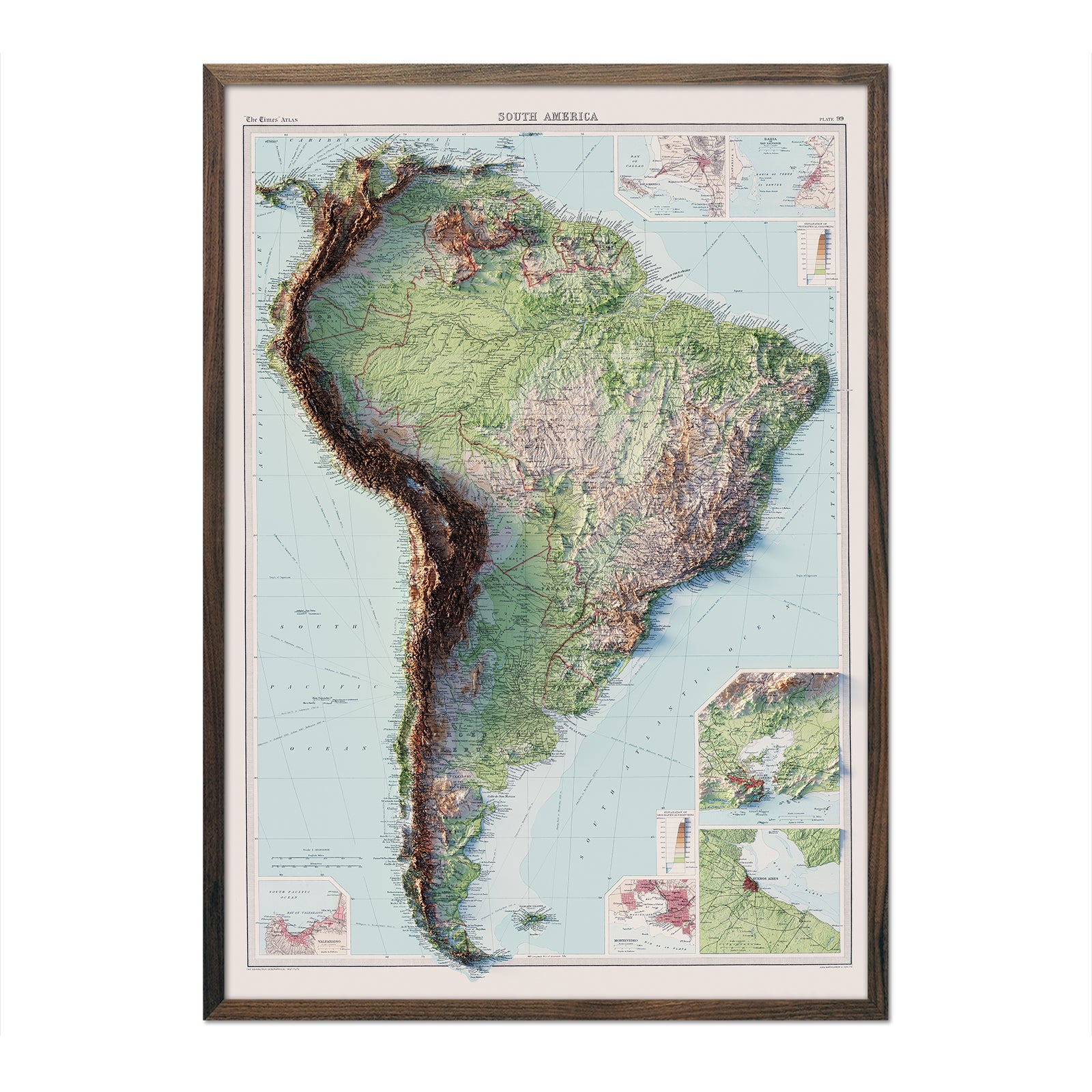 South America 1922 Shaded Relief Map - Muir Way - Vintage Relief