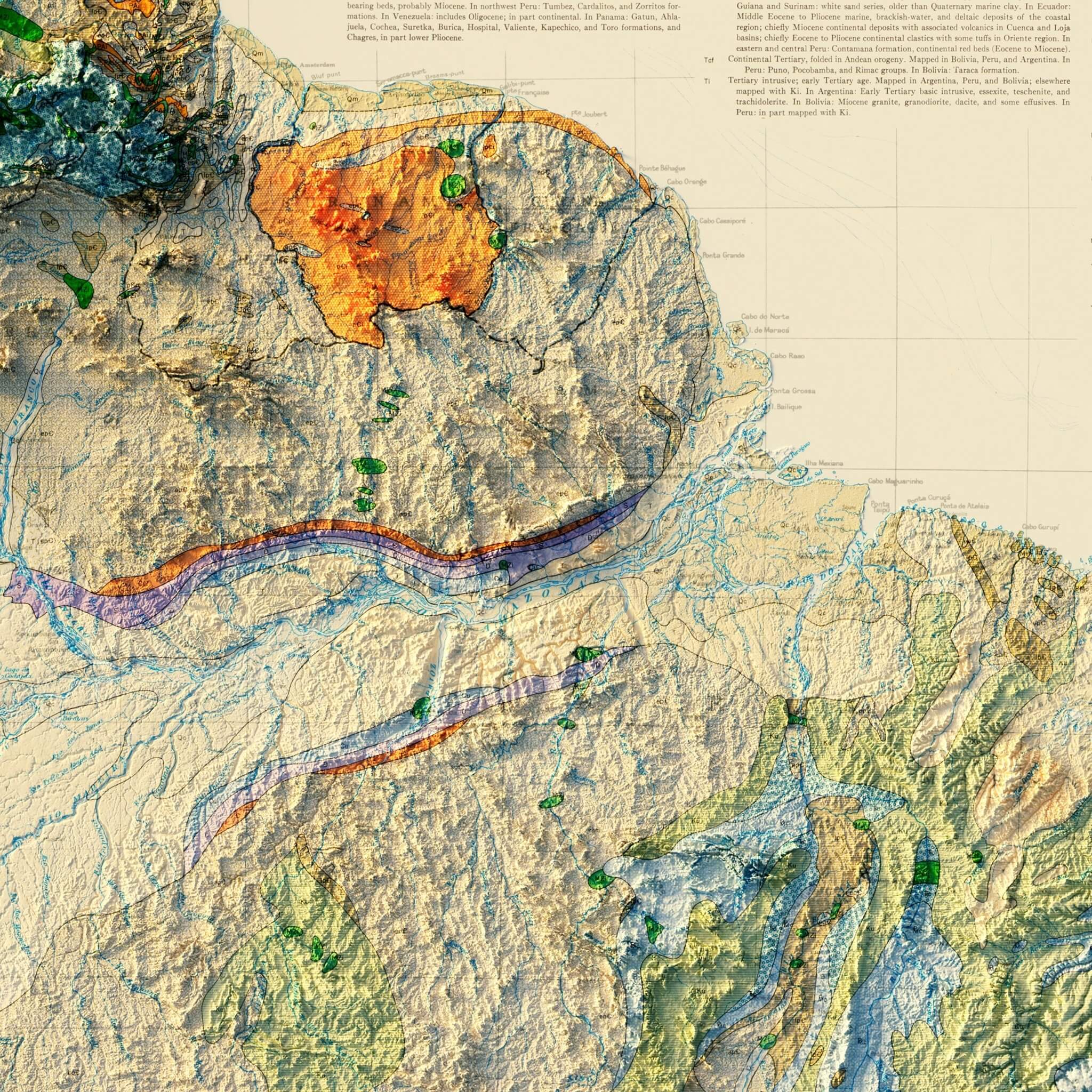 South America 1950 Shaded Relief Map - Muir Way - Vintage Relief