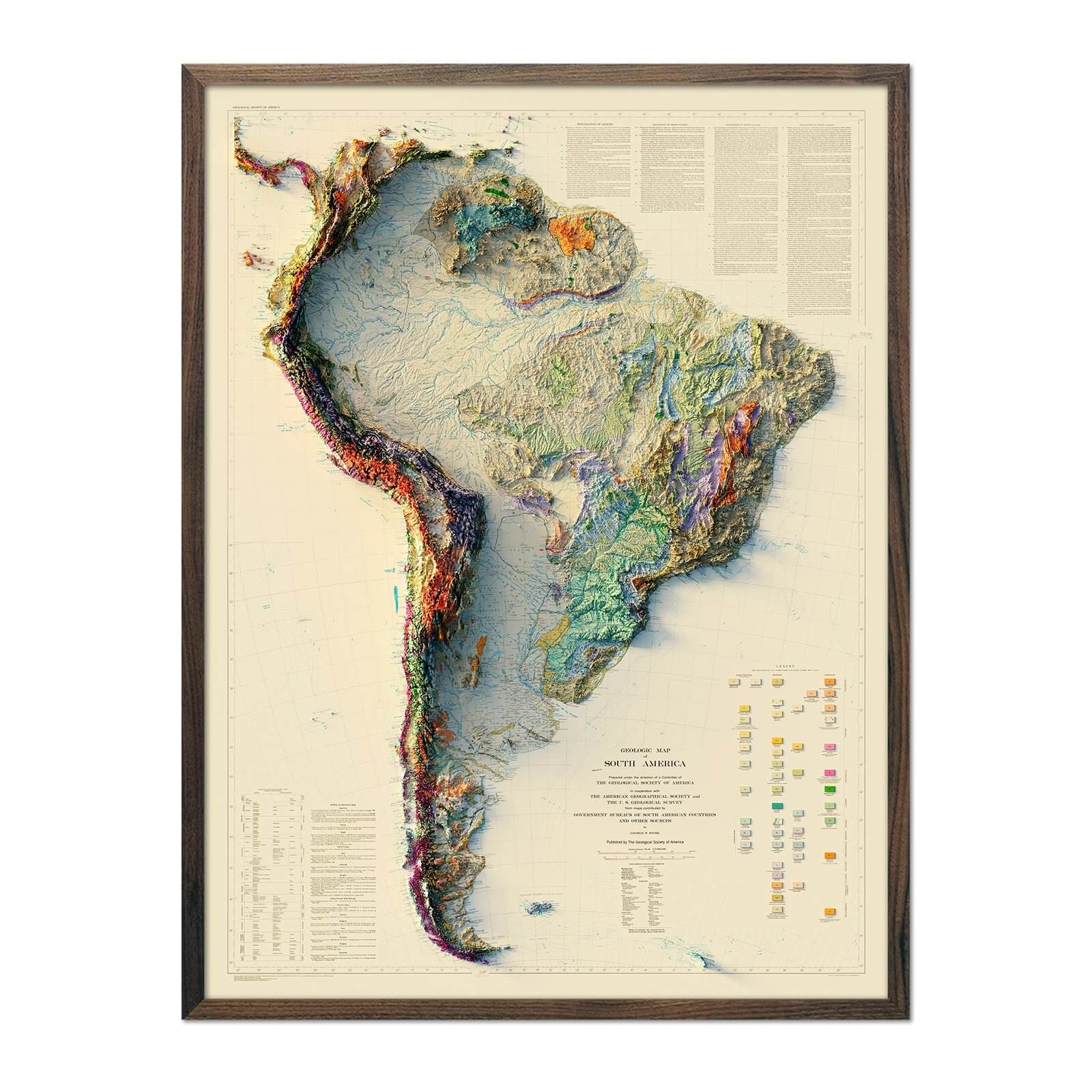 South America 1950 Shaded Relief Map - Muir Way - Vintage Relief