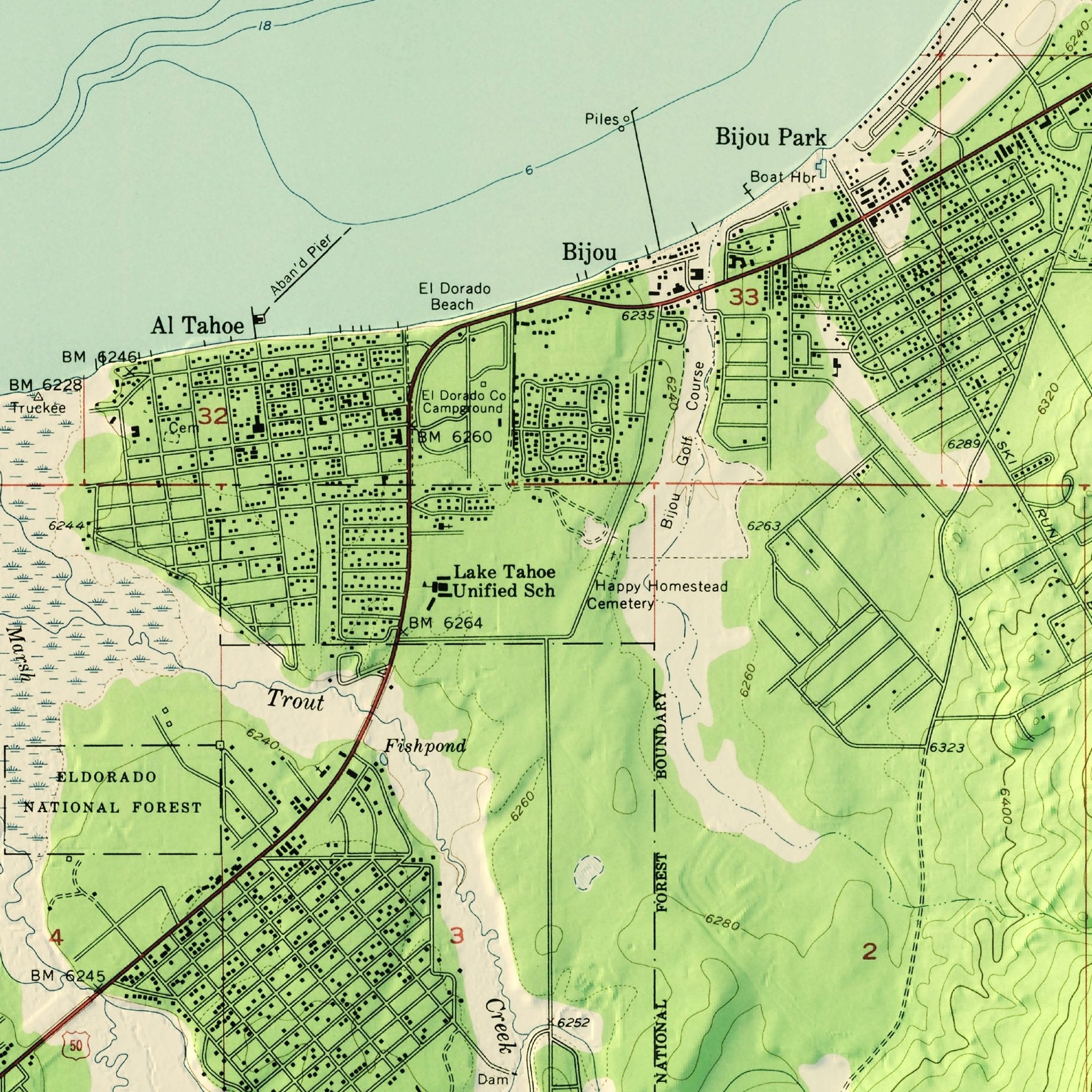 South Tahoe, CA 1955 Shaded Relief Map - Muir Way - Vintage Relief