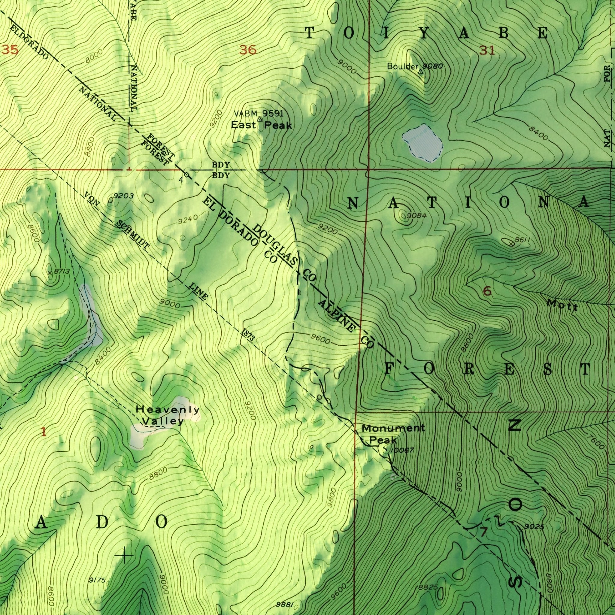 South Tahoe, CA 1955 Shaded Relief Map - Muir Way - Vintage Relief