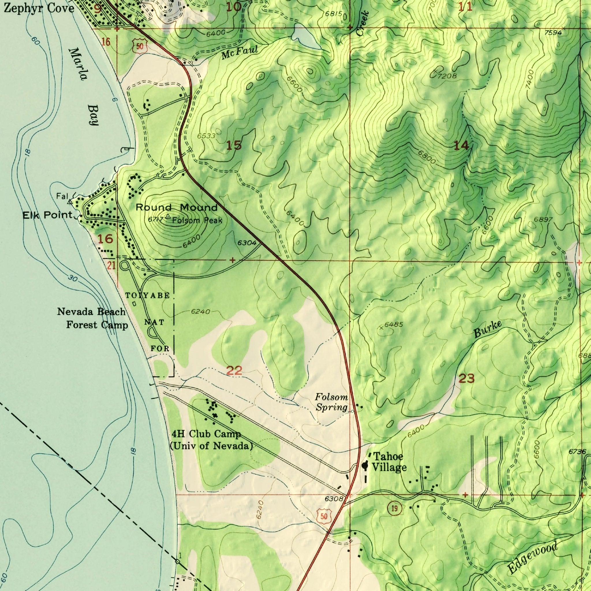 South Tahoe, CA 1955 Shaded Relief Map - Muir Way - Vintage Relief