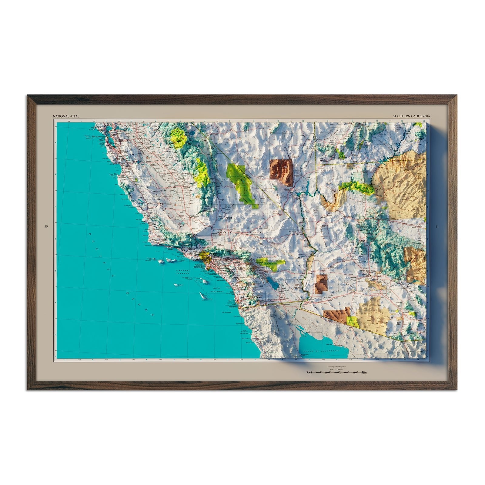 Southern California 1970 Shaded Relief Map - Muir Way - Vintage Relief