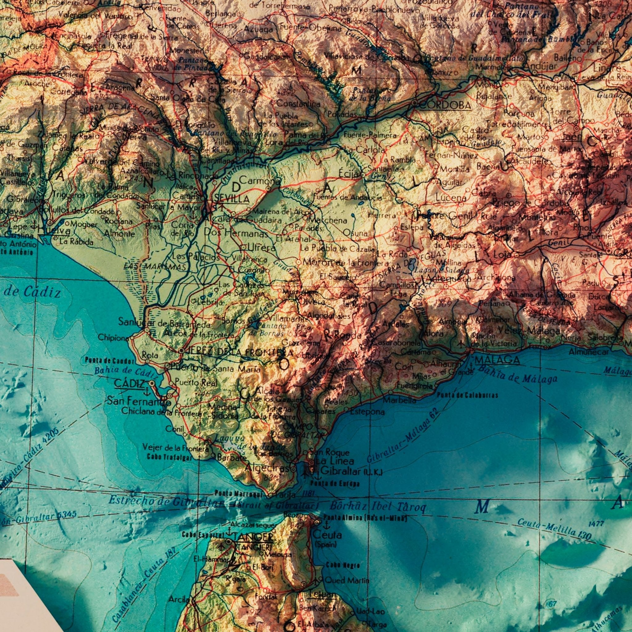 Spain and Portugal 1964 Shaded Relief Map - Muir Way - Vintage Relief
