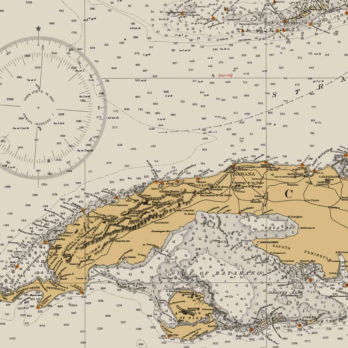 Straits of Florida Nautical Chart 1933 - Muir Way - Vintage Map