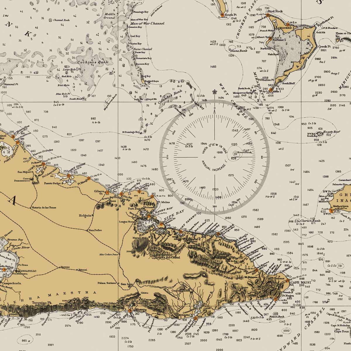 Straits of Florida Nautical Chart 1933 - Muir Way - Vintage Map