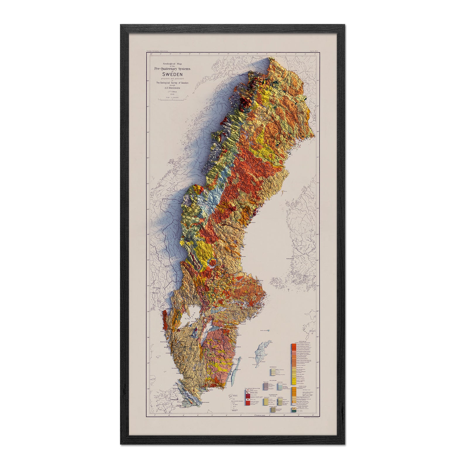 Sweden 1910 Shaded Relief Map - Muir Way - Vintage Relief