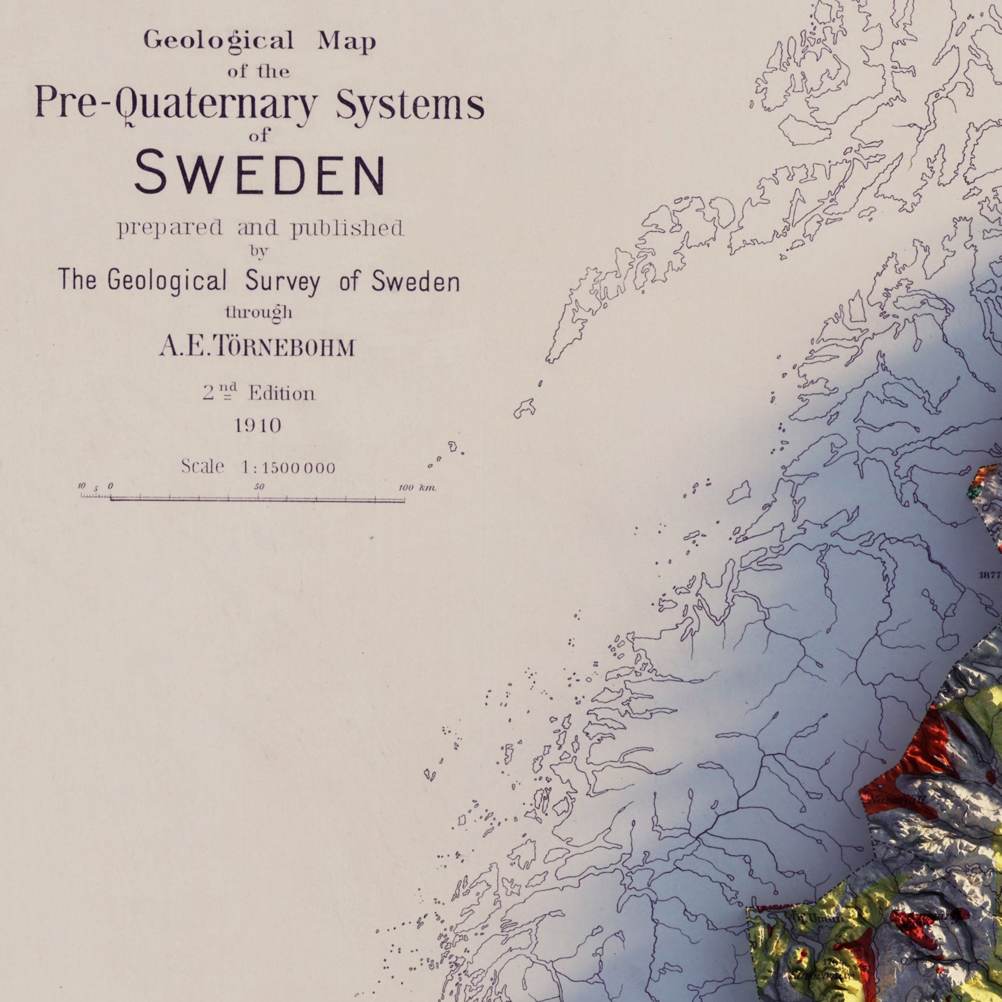 Sweden 1910 Shaded Relief Map - Muir Way - Vintage Relief