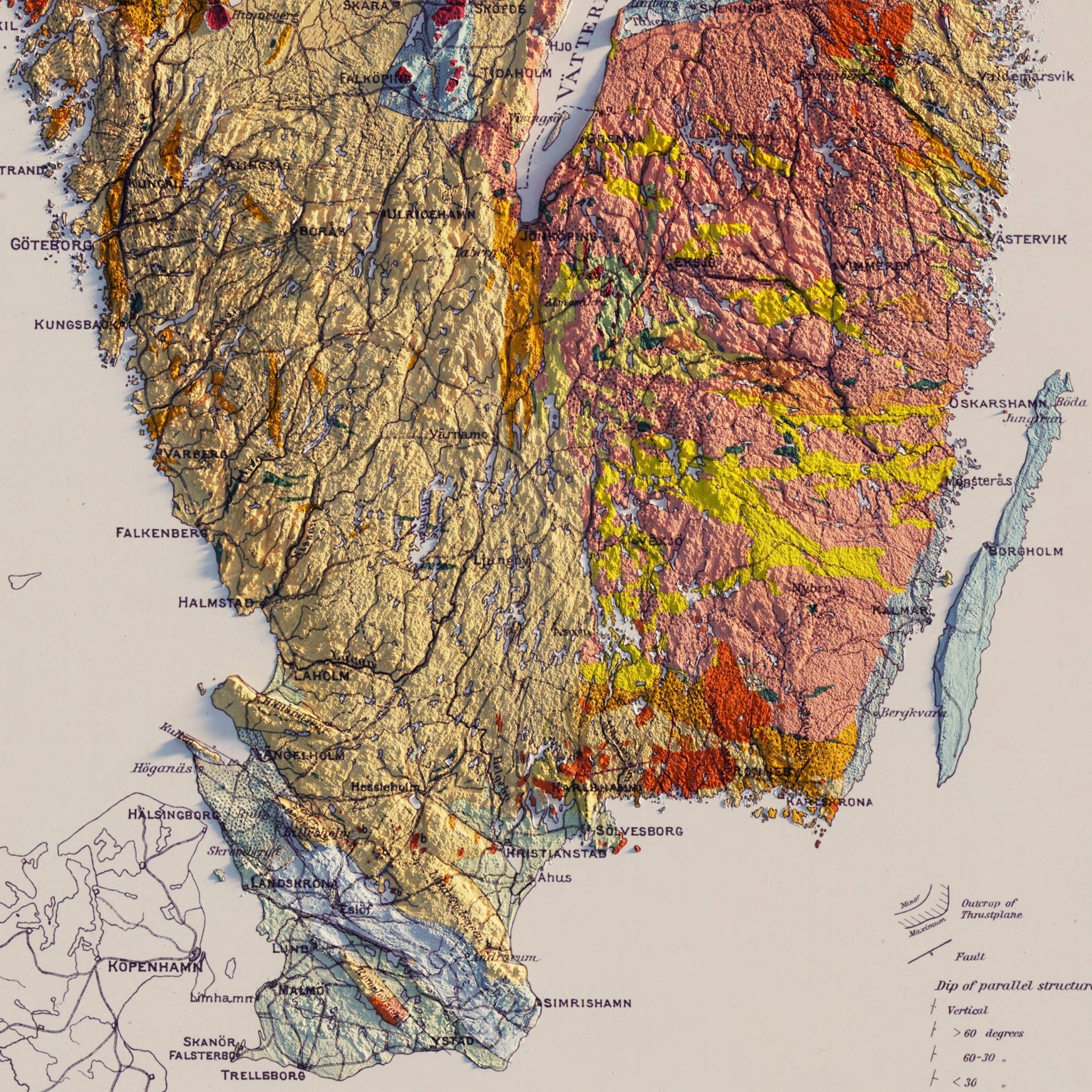 Sweden 1910 Shaded Relief Map - Muir Way - Vintage Relief