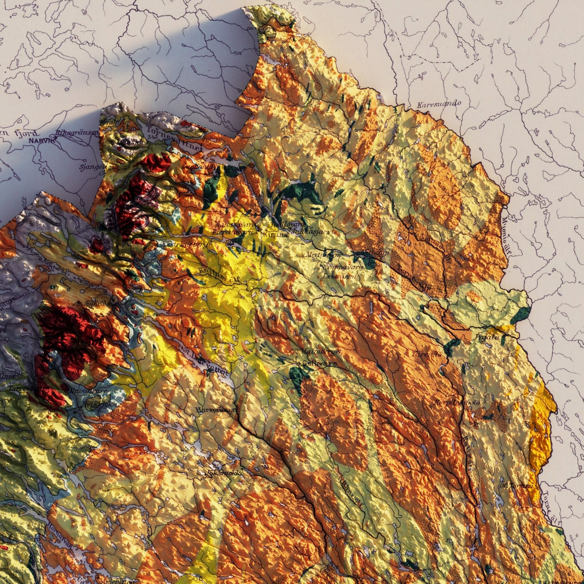 Sweden 1910 Shaded Relief Map - Muir Way - Vintage Relief
