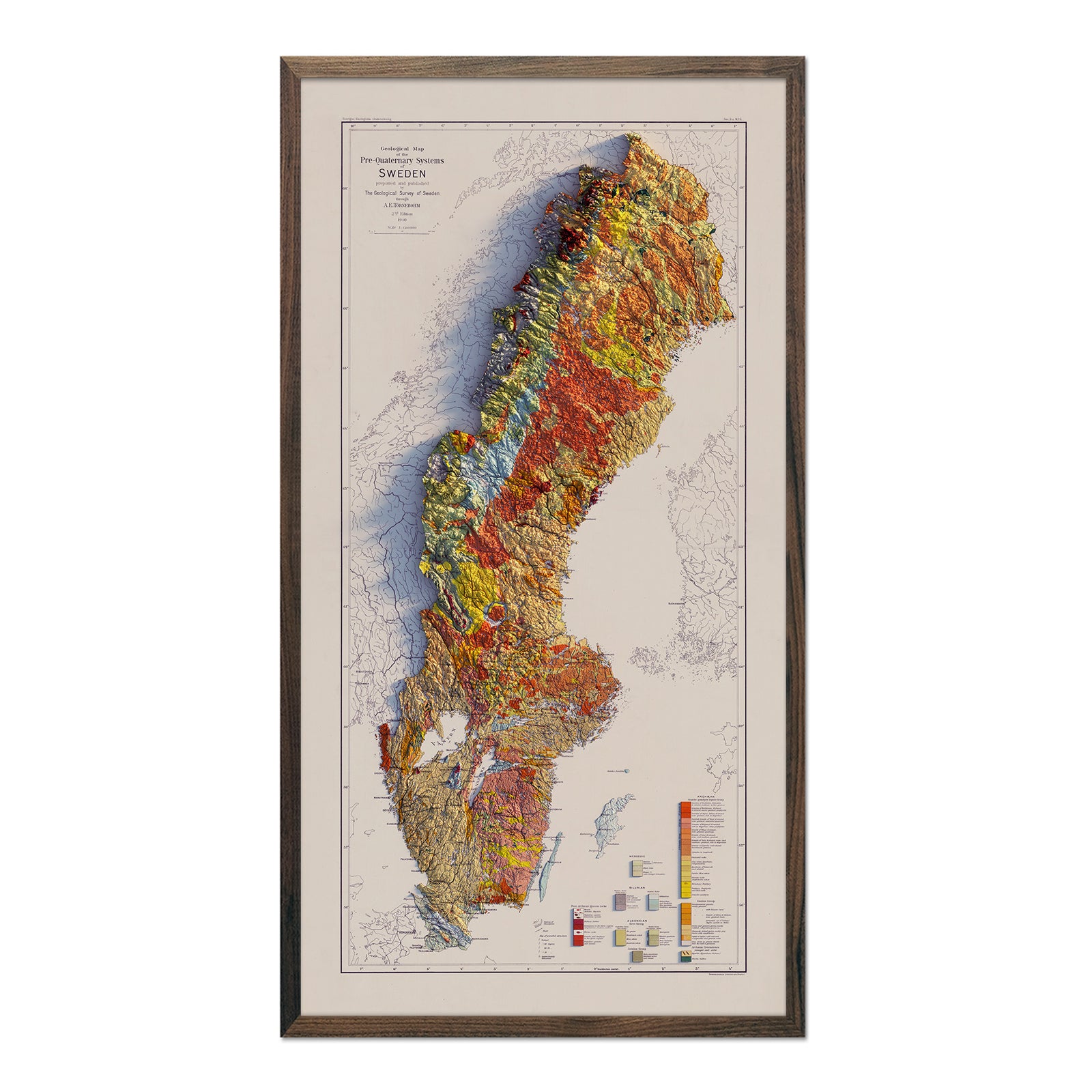 Sweden 1910 Shaded Relief Map - Muir Way - Vintage Relief
