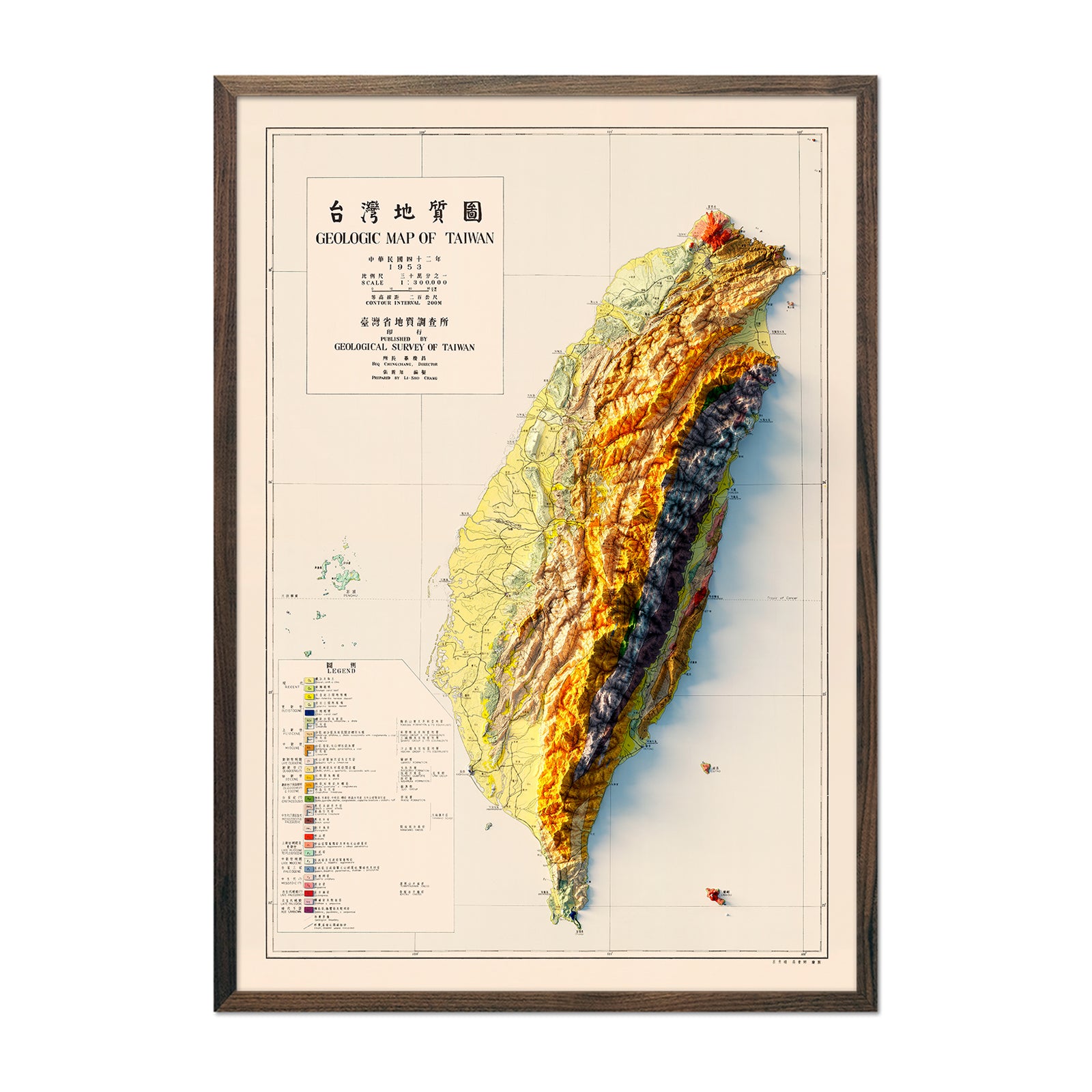Taiwan 1953 Shaded Relief Map - Muir Way - Vintage Relief