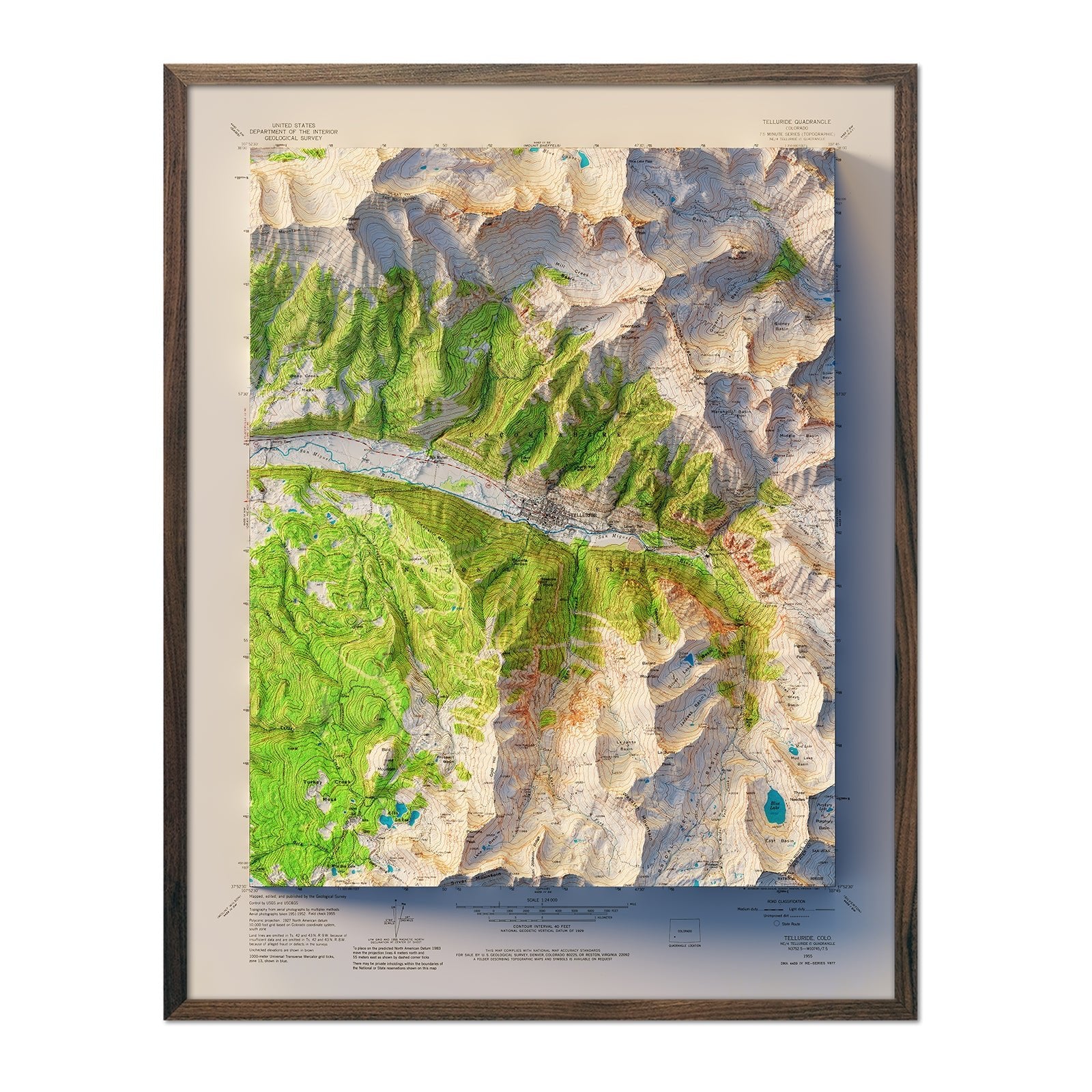 Telluride, Colorado 1955 Shaded Relief Map - Muir Way - Vintage Relief