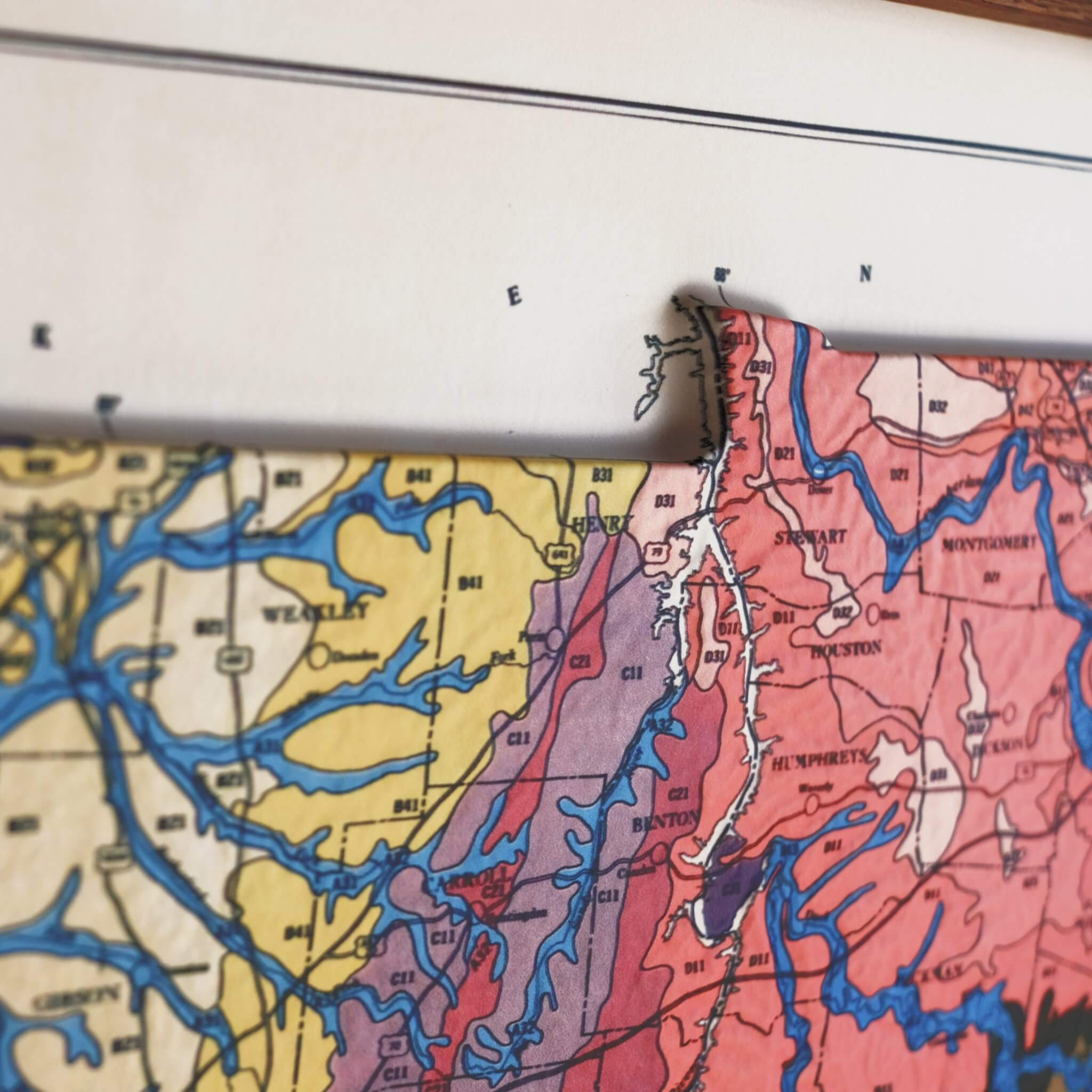 Tennessee 1978 3D Raised Relief Map - Muir Way - 3D