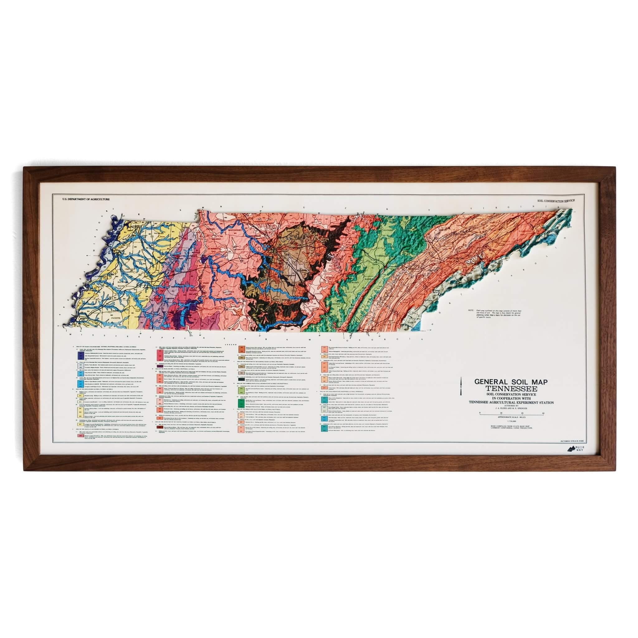 Tennessee 1978 3D Raised Relief Map - Muir Way - 3D
