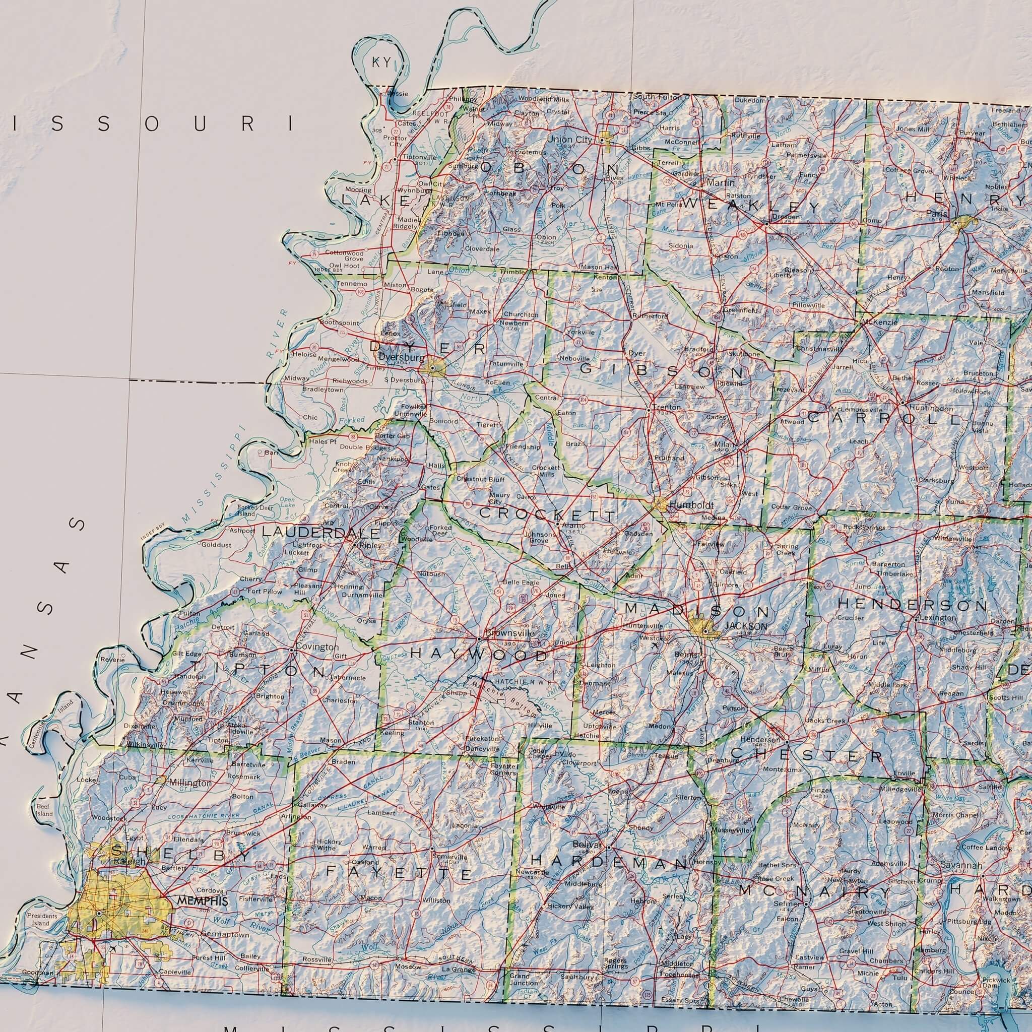 Tennessee 1977 Shaded Relief Map - Muir Way - Vintage Relief