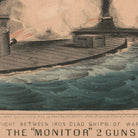 Terrific Combat between the Monitor 2 Guns & Merrimac 10 Guns - Muir Way - Vintage Map