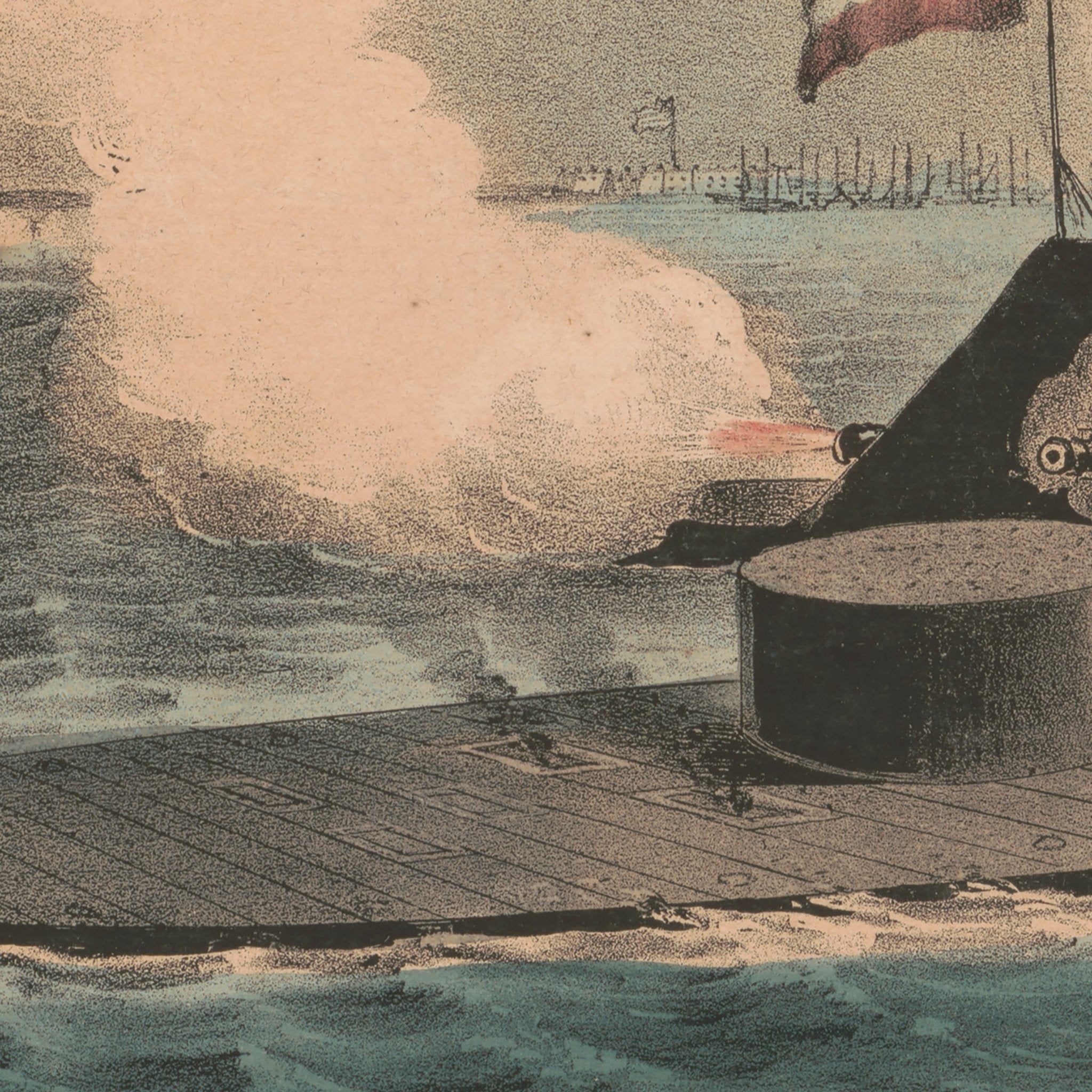 Terrific Combat between the Monitor 2 Guns & Merrimac 10 Guns - Muir Way - Vintage Map