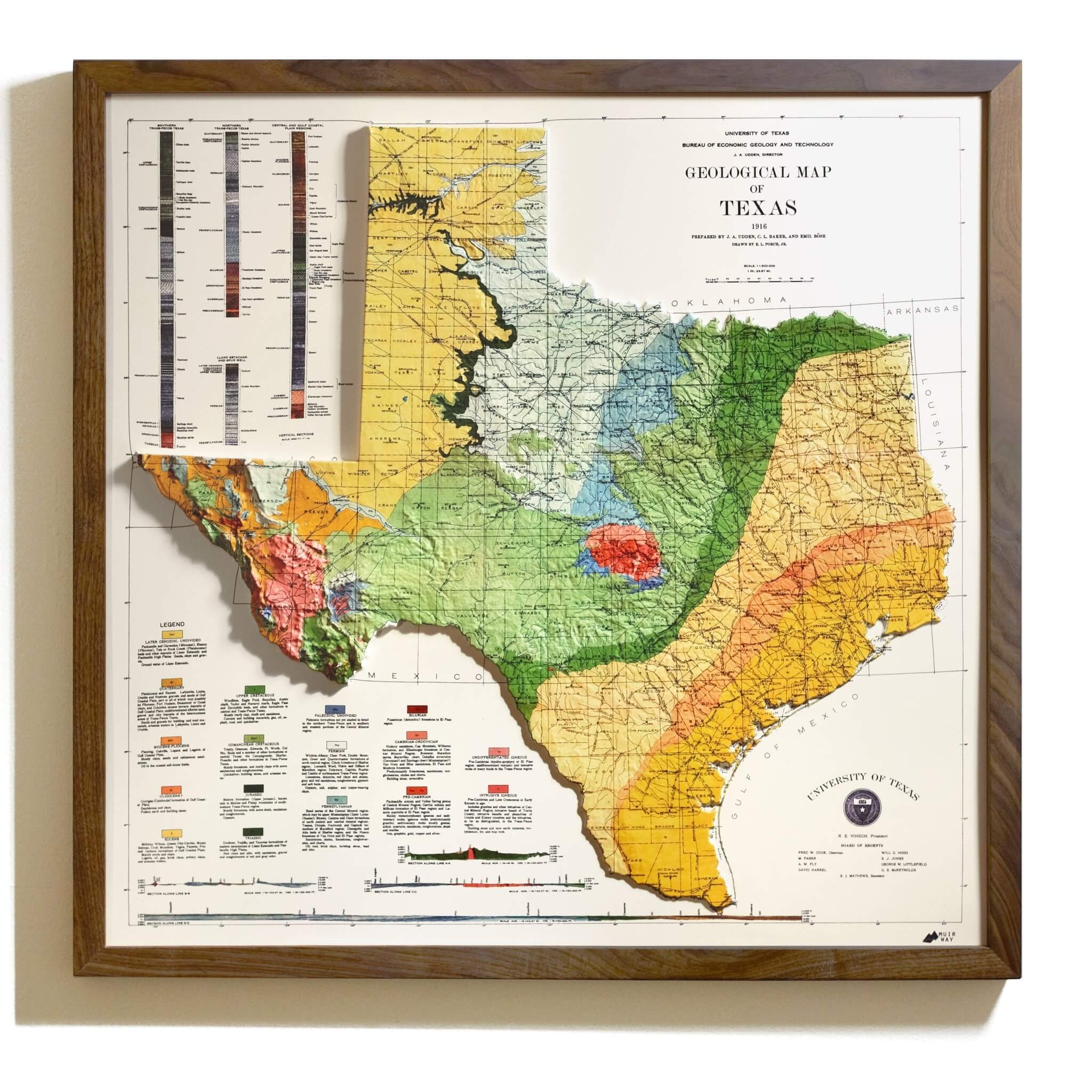 Texas 1916 3D Raised Relief Map - Muir Way - 3D