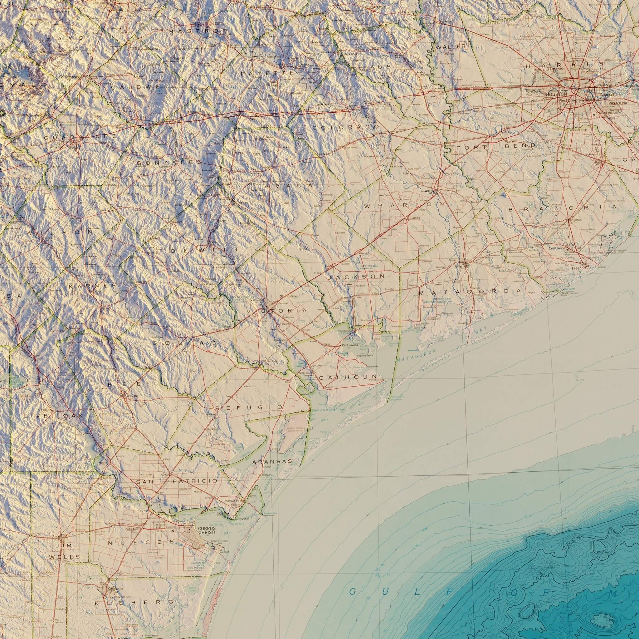 Texas 1982 Shaded Relief Map - Muir Way - Vintage Relief