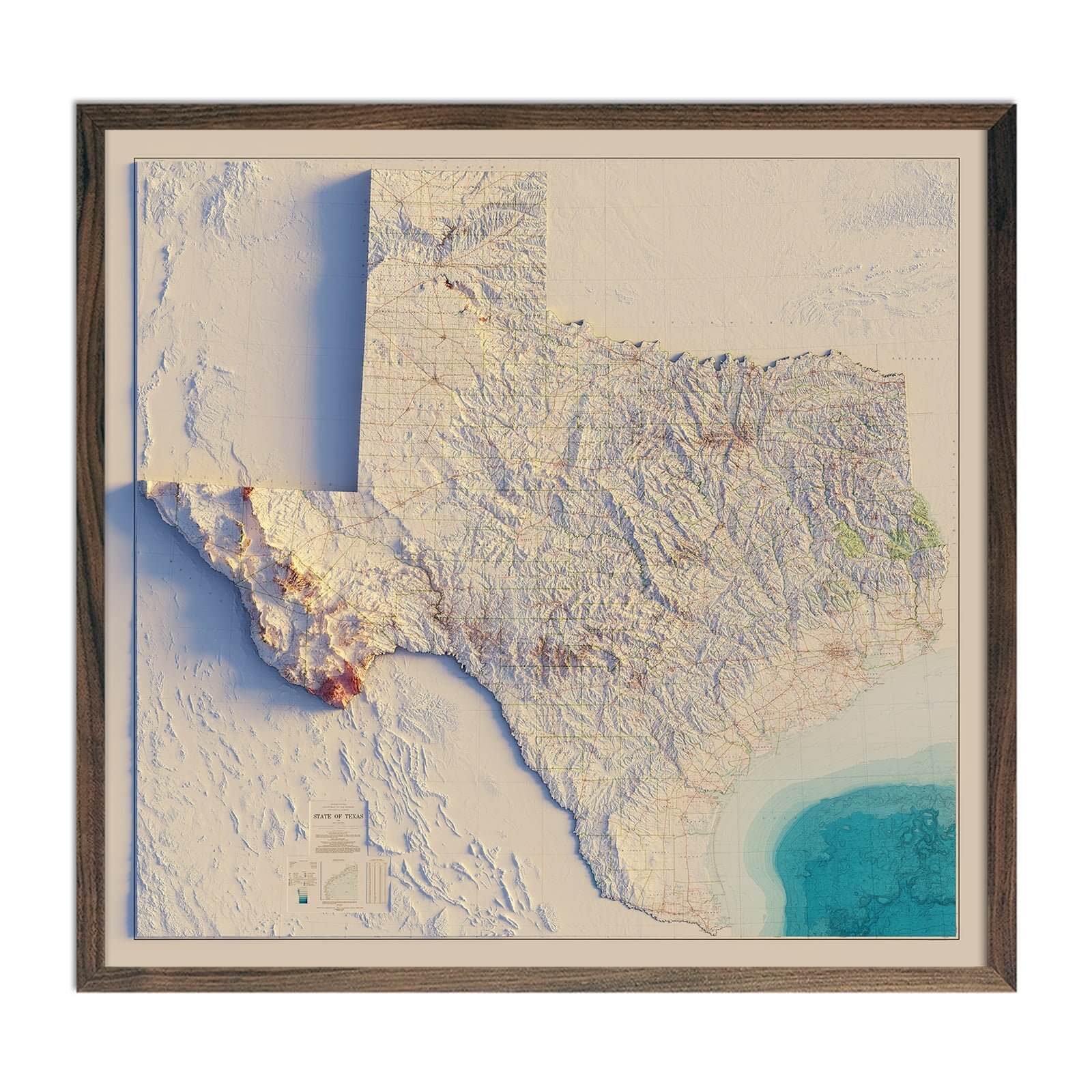 Texas 1982 Shaded Relief Map - Muir Way - Vintage Relief