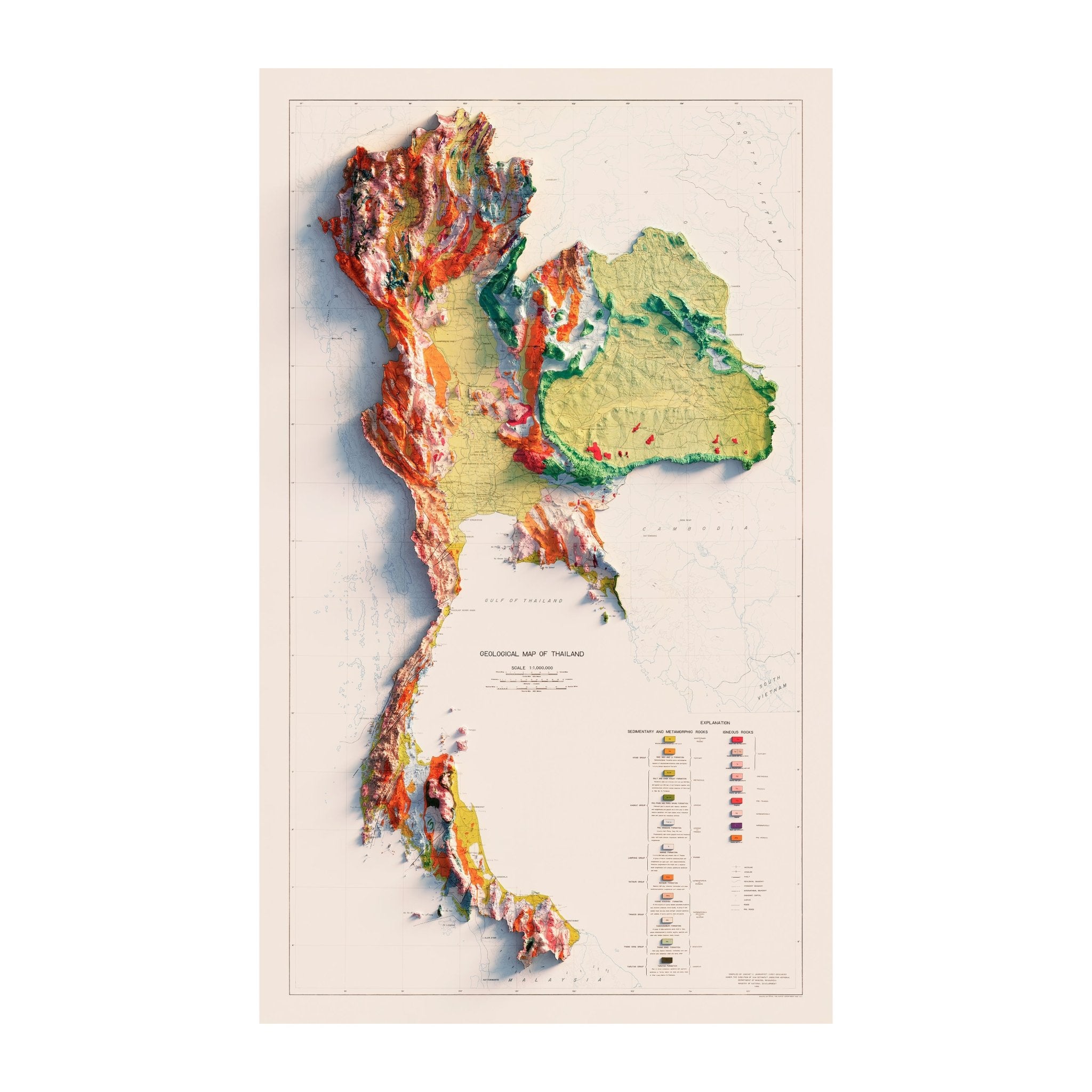 Thailand 1969 Shaded Relief Map - Muir Way - Vintage Relief