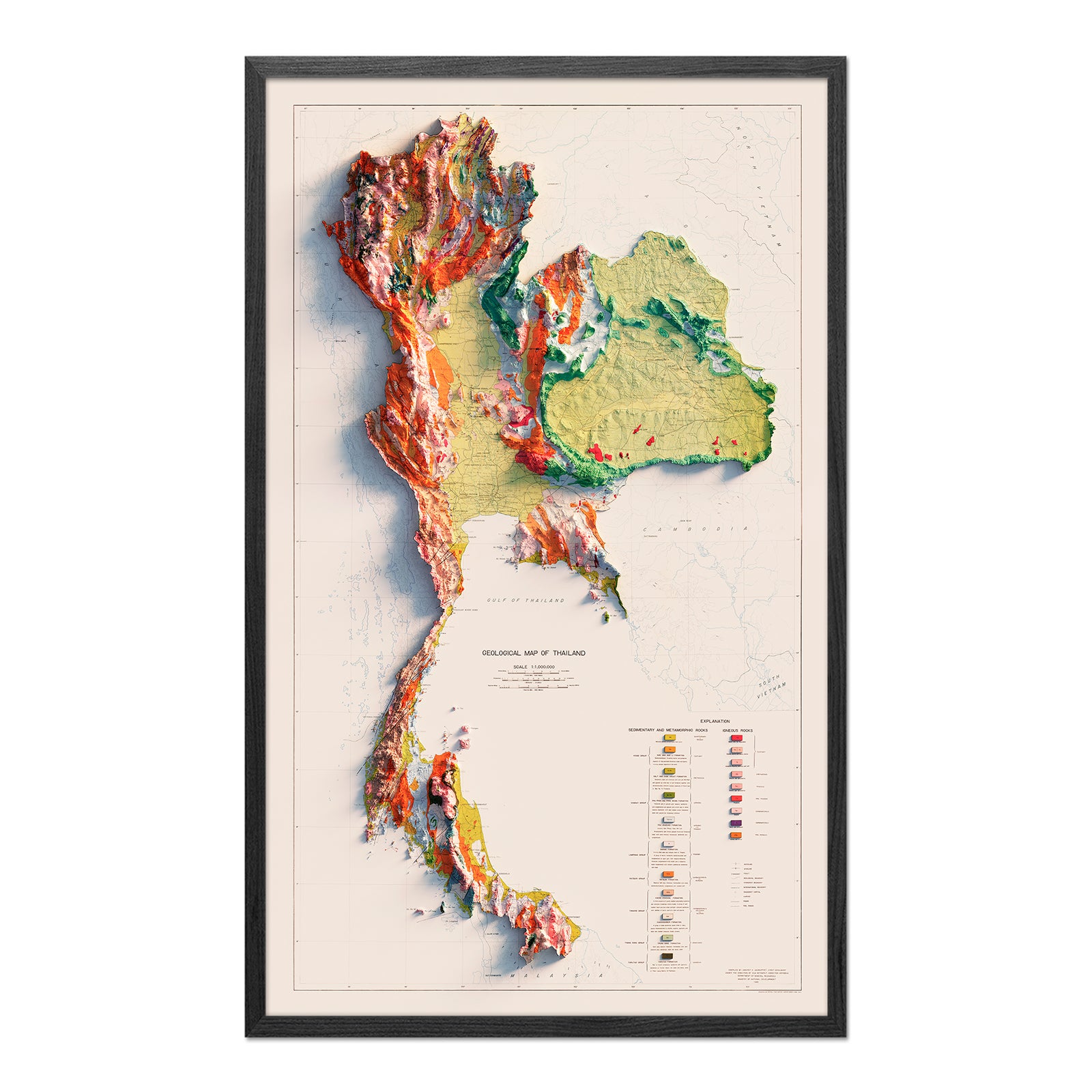 Thailand 1969 Shaded Relief Map - Muir Way - Vintage Relief