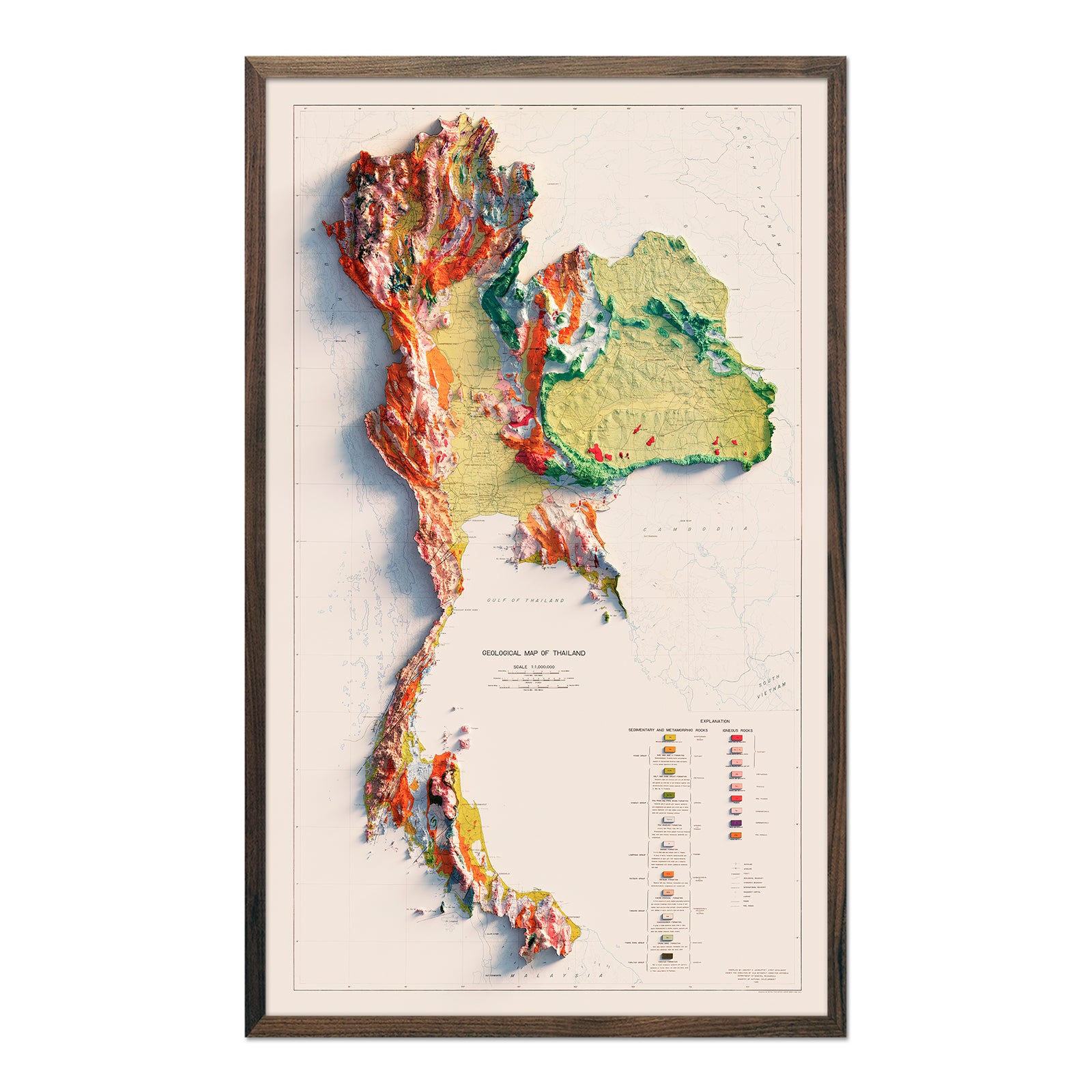 Thailand 1969 Shaded Relief Map - Muir Way - Vintage Relief